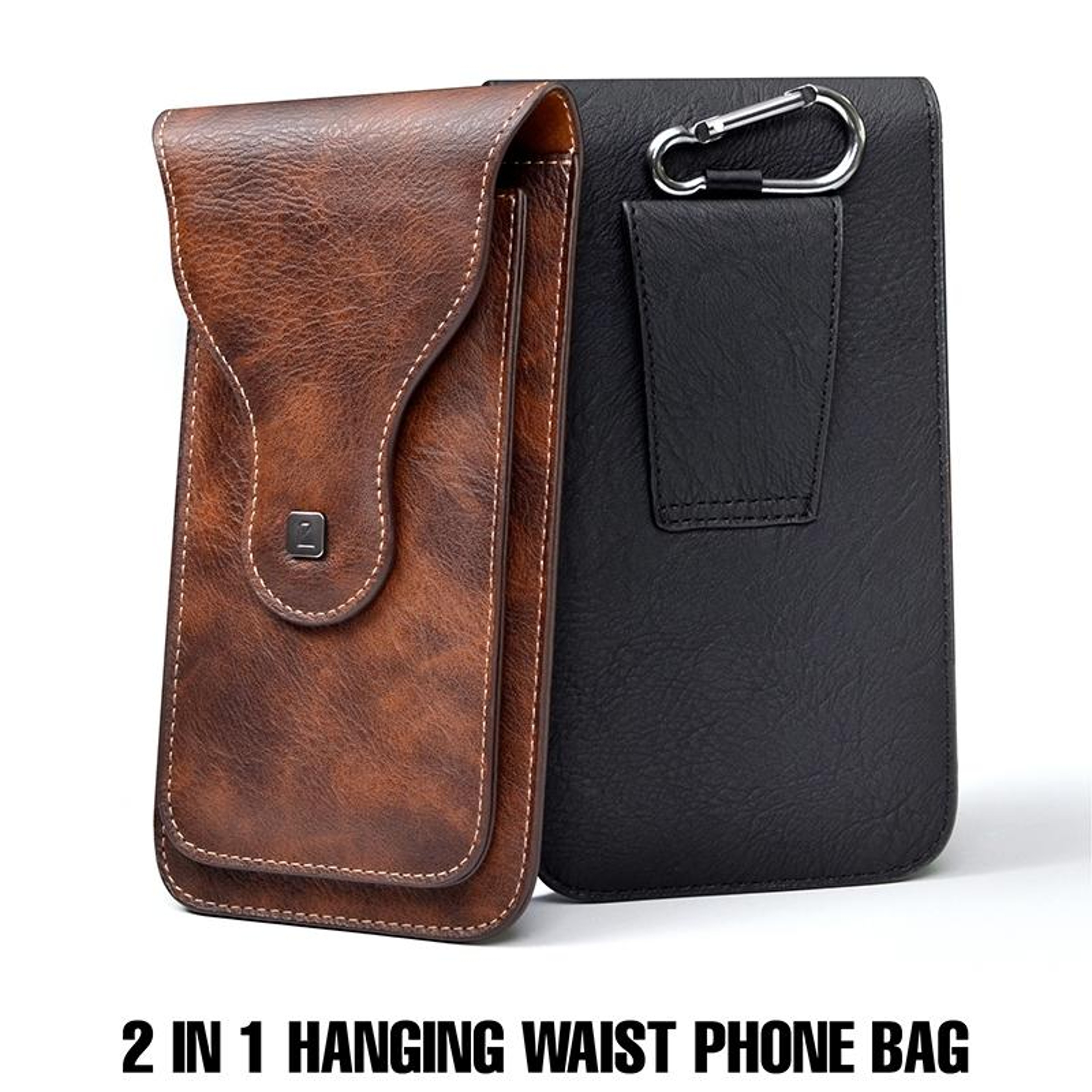 Double Layer Leather Belt Phone Pouch for 6.5 Inch Phones Wine Red – view 2