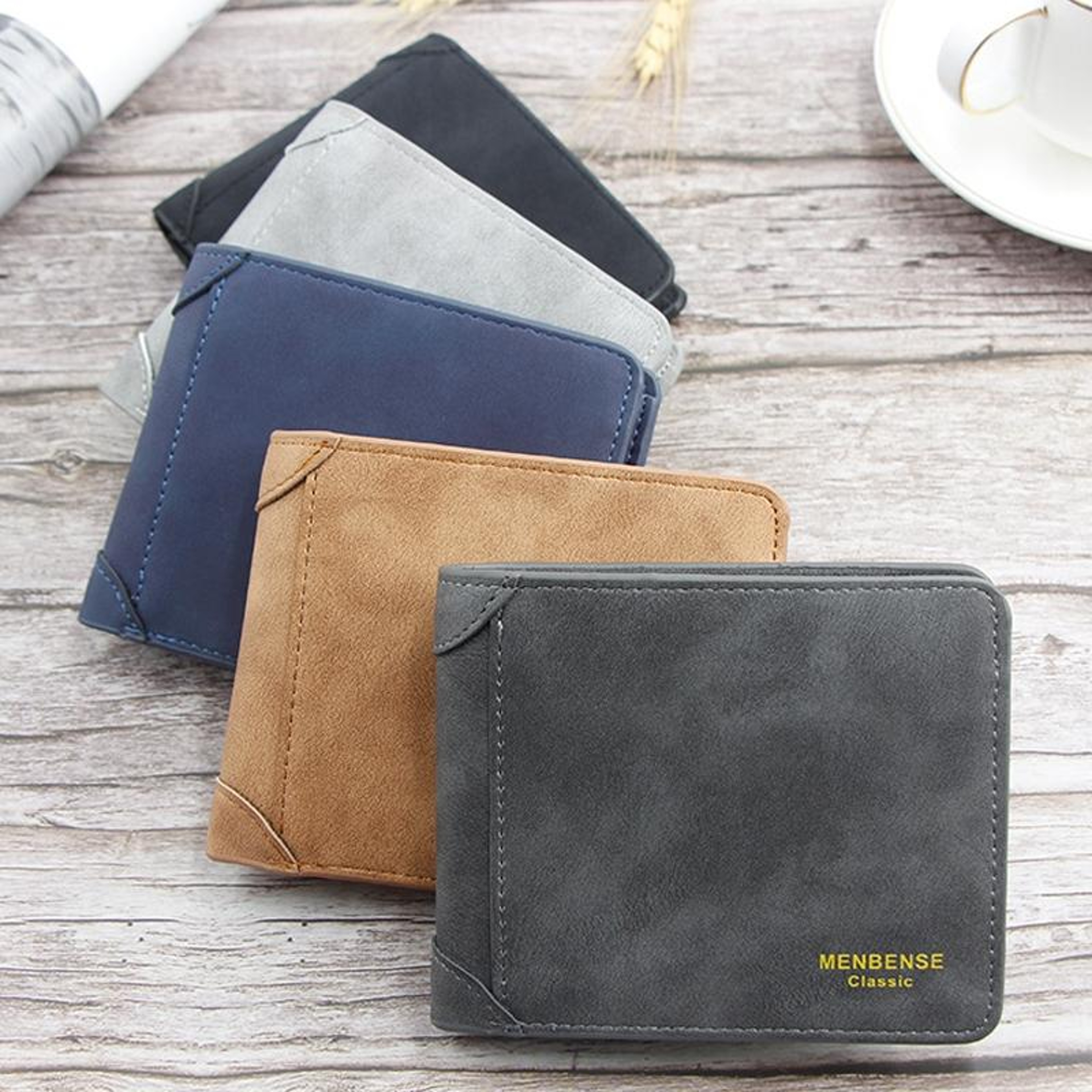 Mens Light Grey Matte PU Wallet with Zipper Pocket and ID Window – view 7