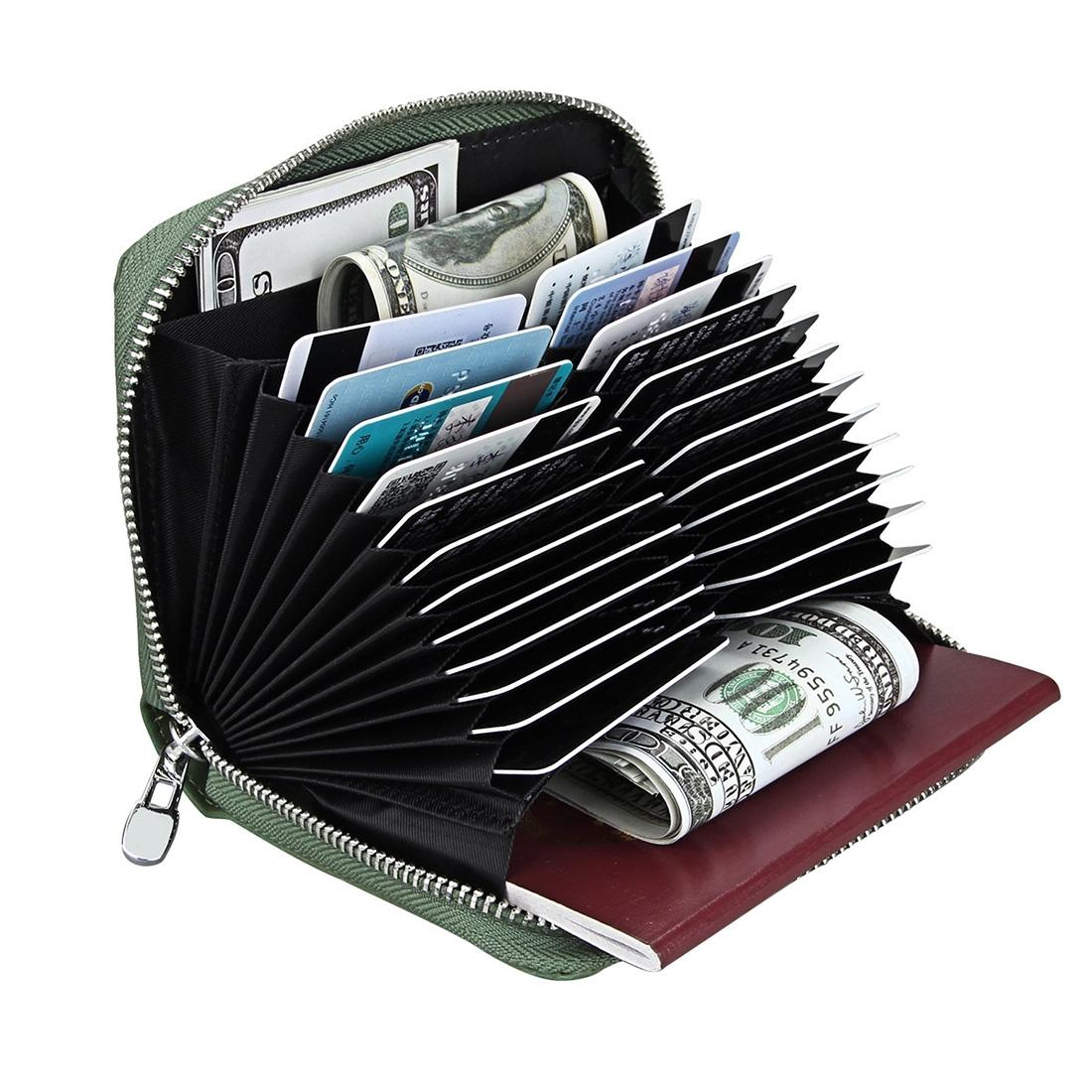RFID Blocking Genuine Leather Card Holder Wallet Army Green – view 5