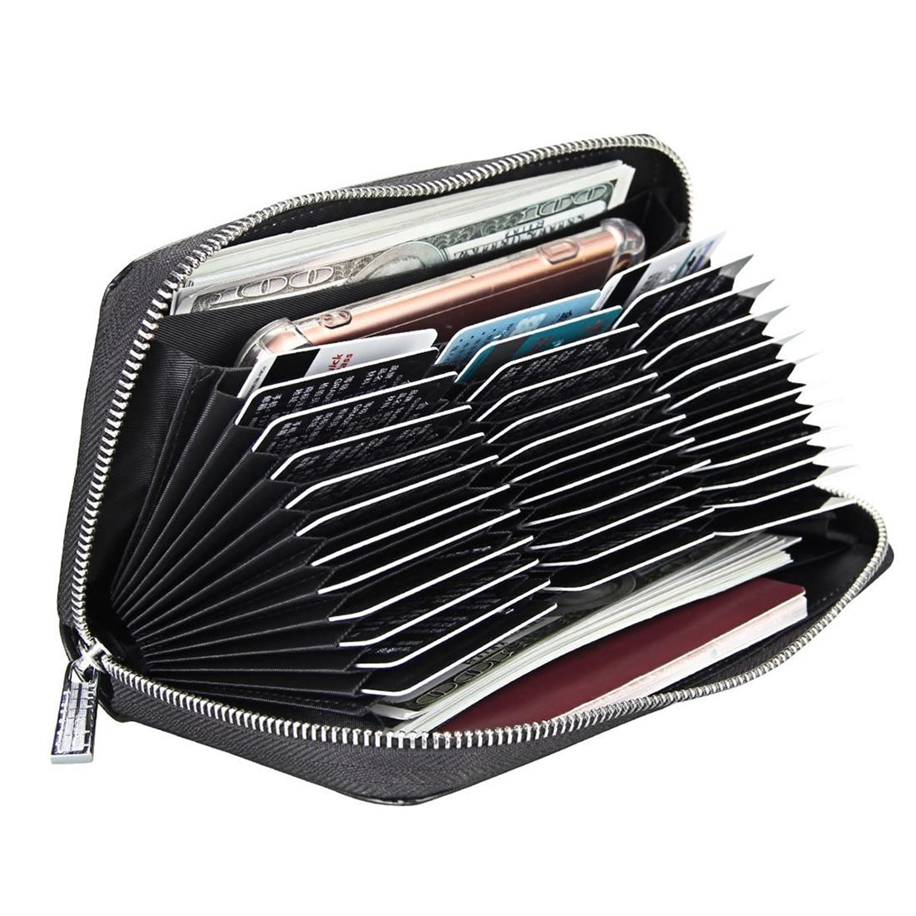 RFID Blocking Genuine Leather Passport Wallet with Multiple Card Slots Black – view 5
