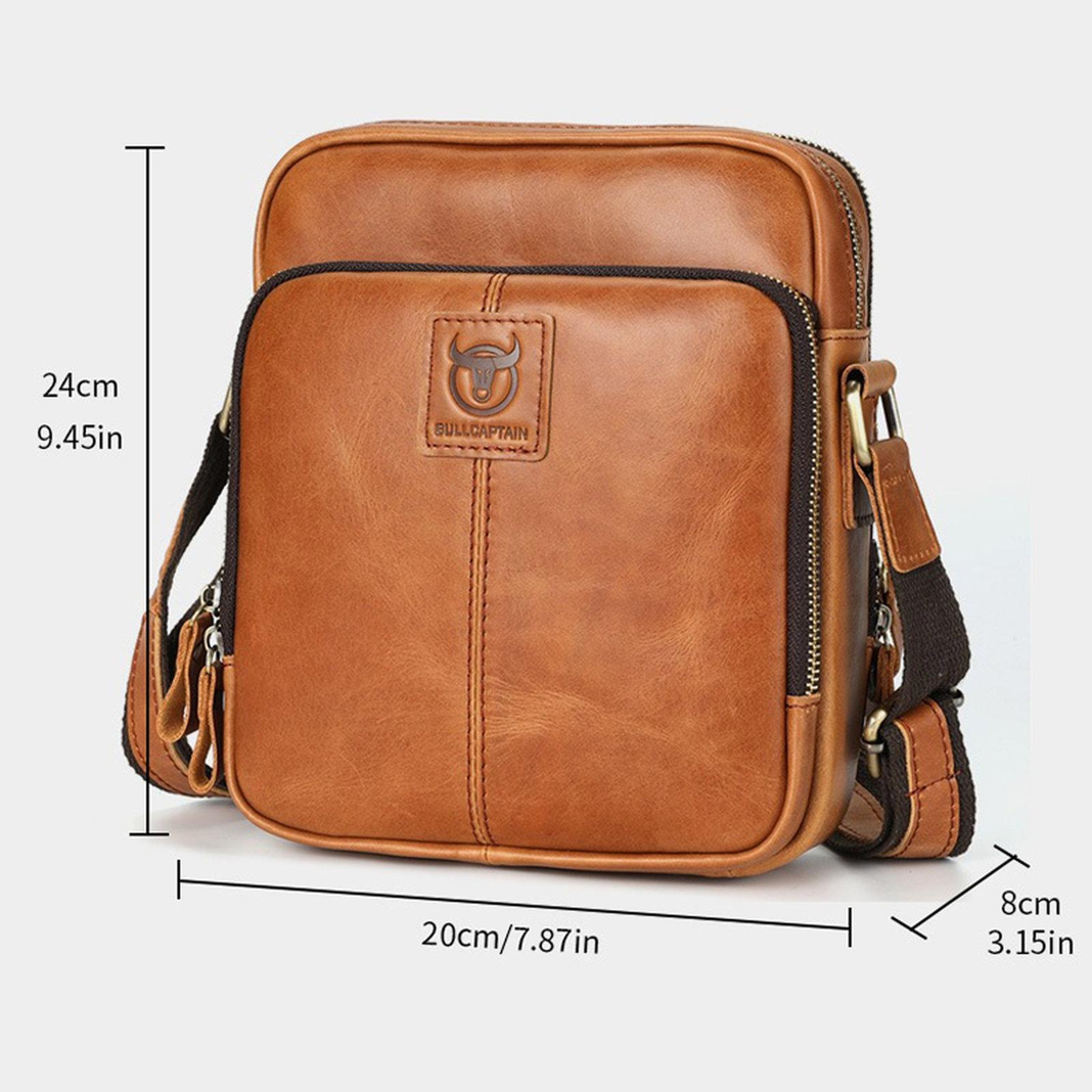 Mens Genuine Leather Crossbody Messenger Bag with Multiple Pockets Black – view 10