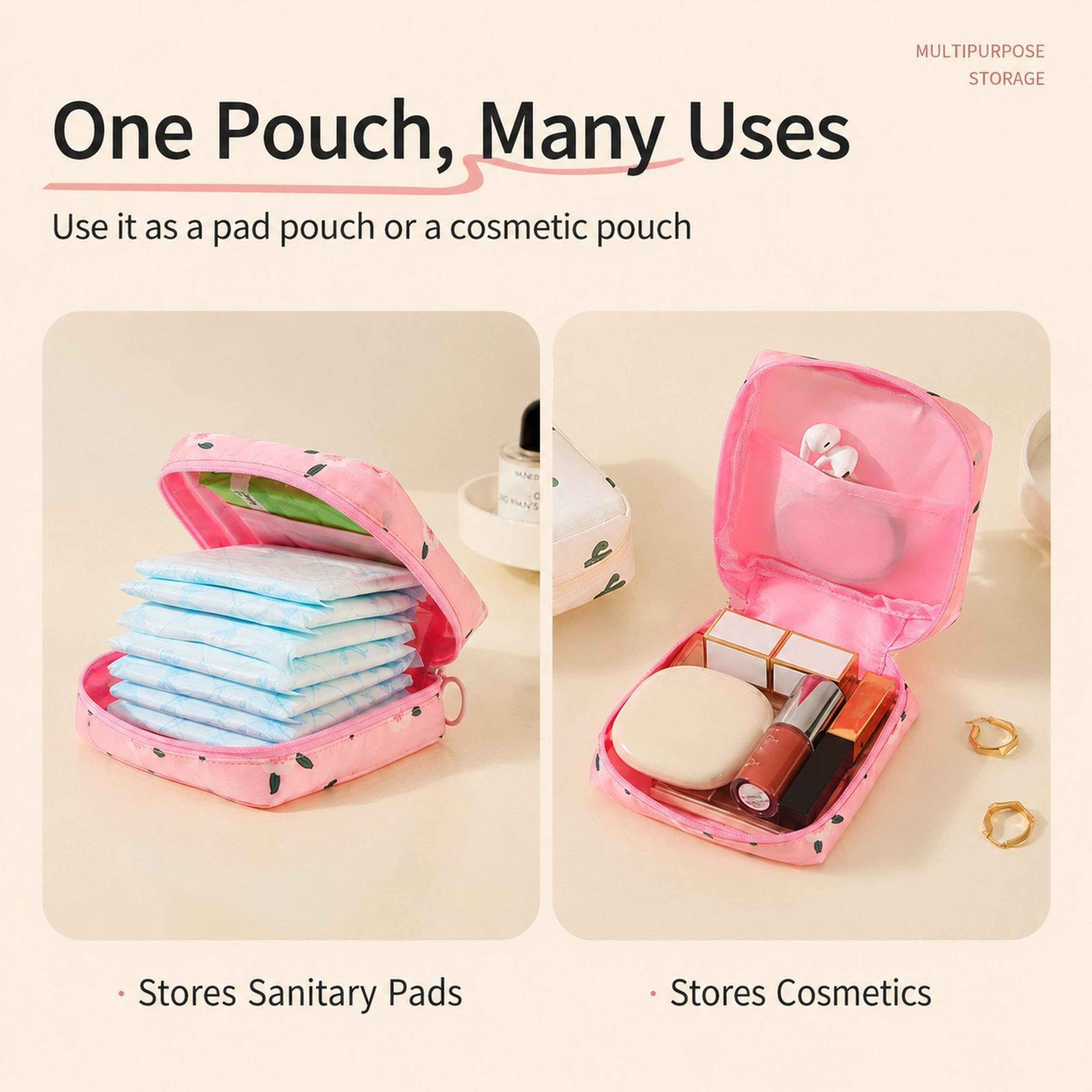 Portable Sanitary Pad Storage Pouch with Zipper Pink Peach – view 6