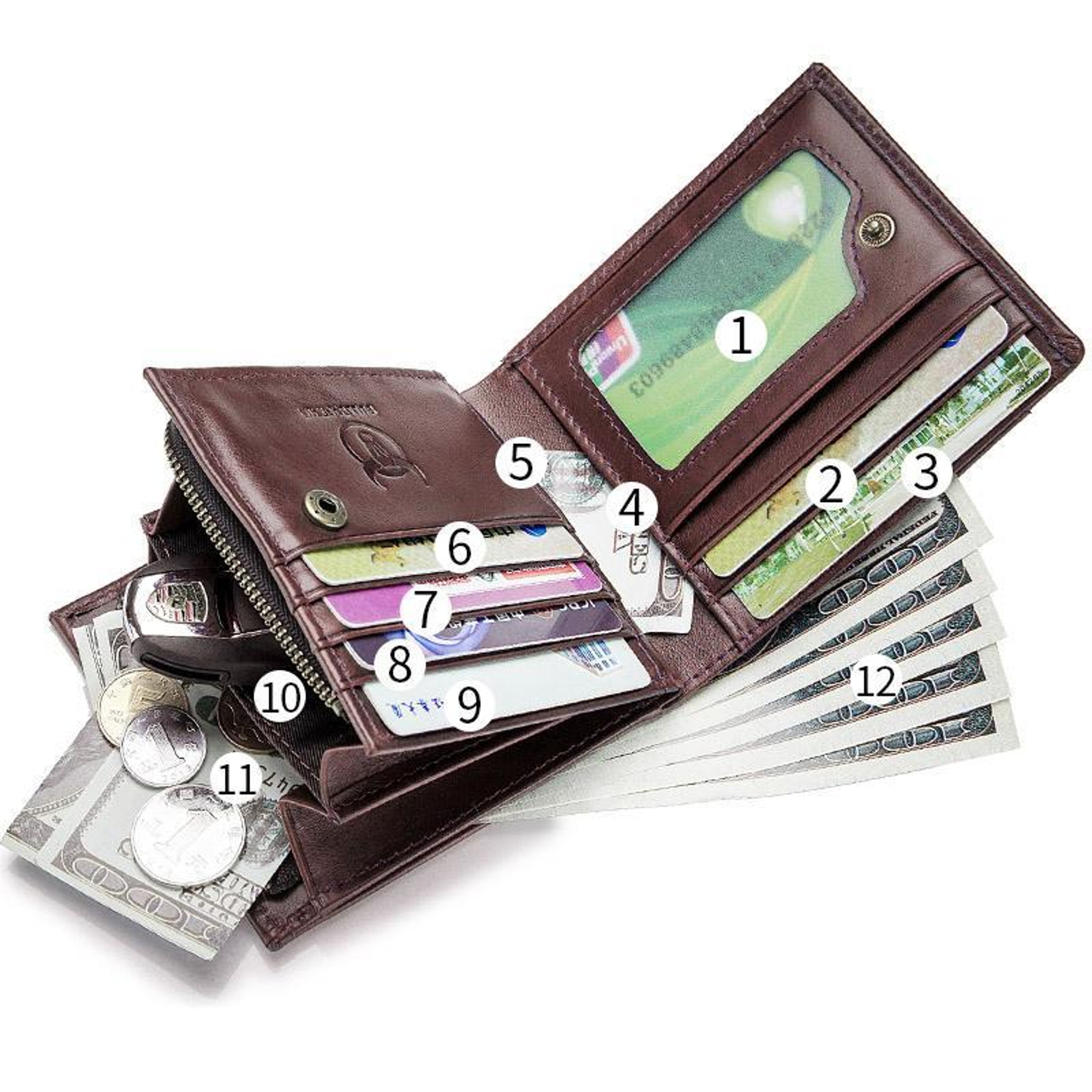 Cowhide Leather Wallet with NFC Blocking and Multiple Card Slots Blue – view 4