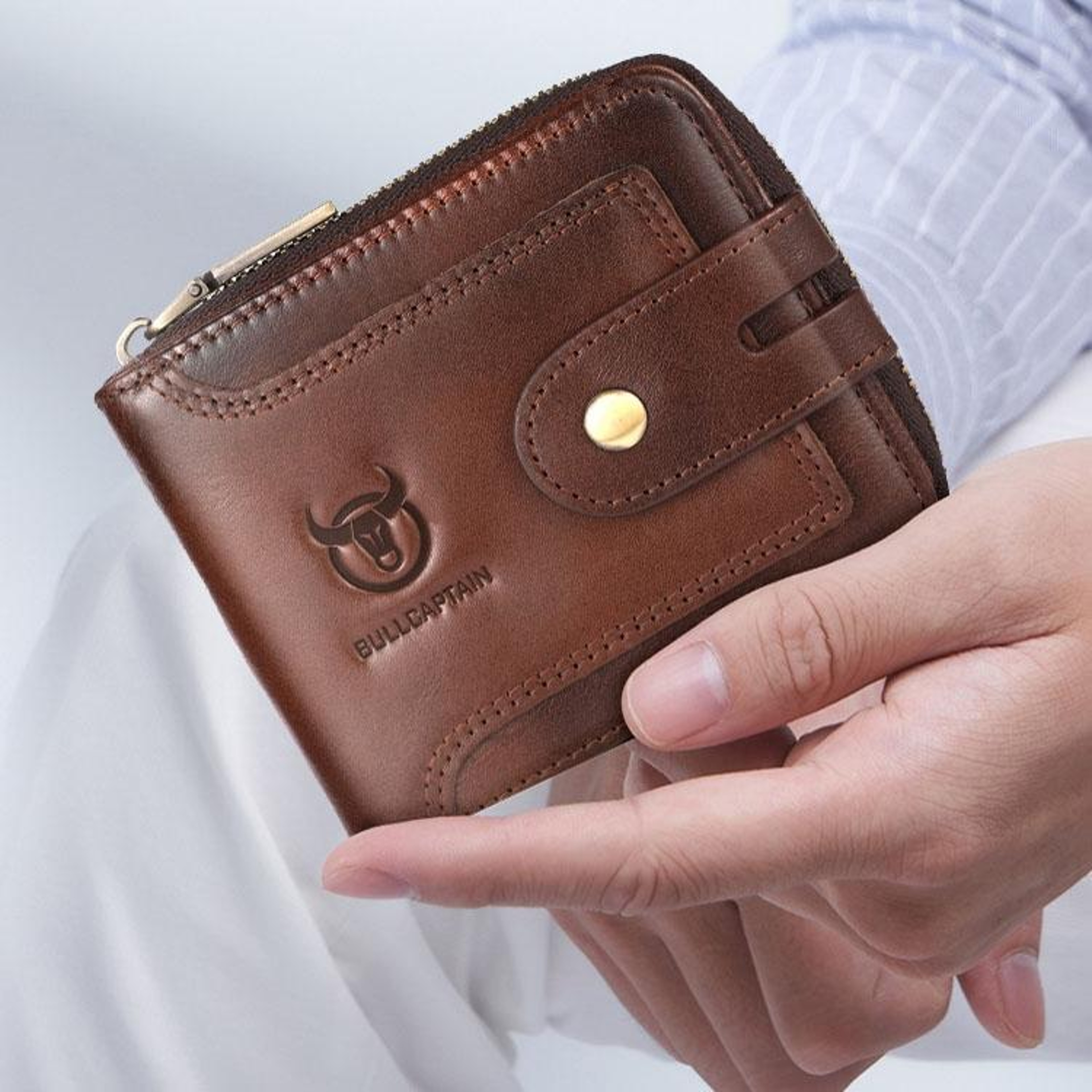 RFID Blocking Cowhide Leather Mens Zipper Wallet with Multiple Card Slots Black – view 11