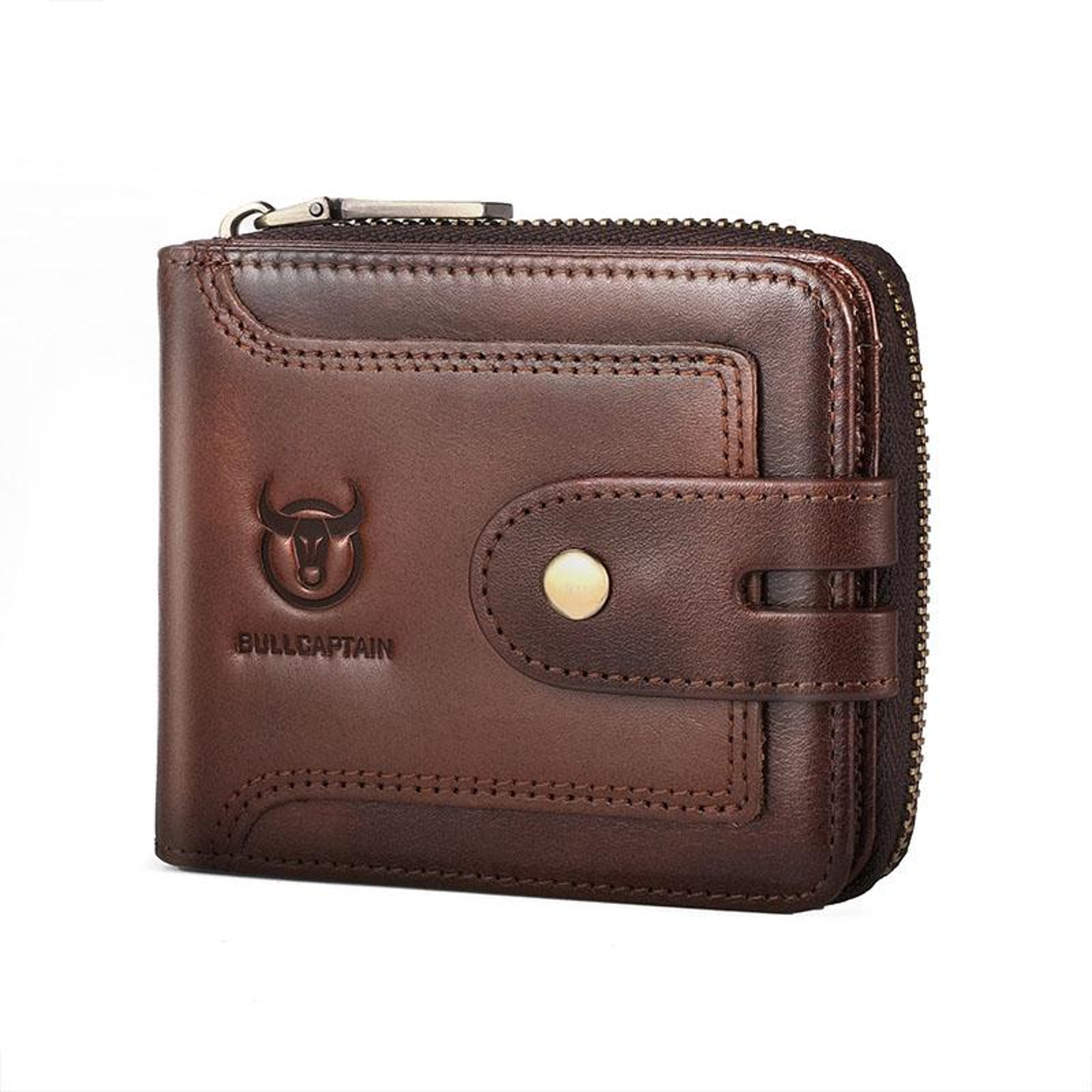 RFID Blocking Cowhide Leather Mens Zipper Wallet with Multiple Card Slots Black – view 13