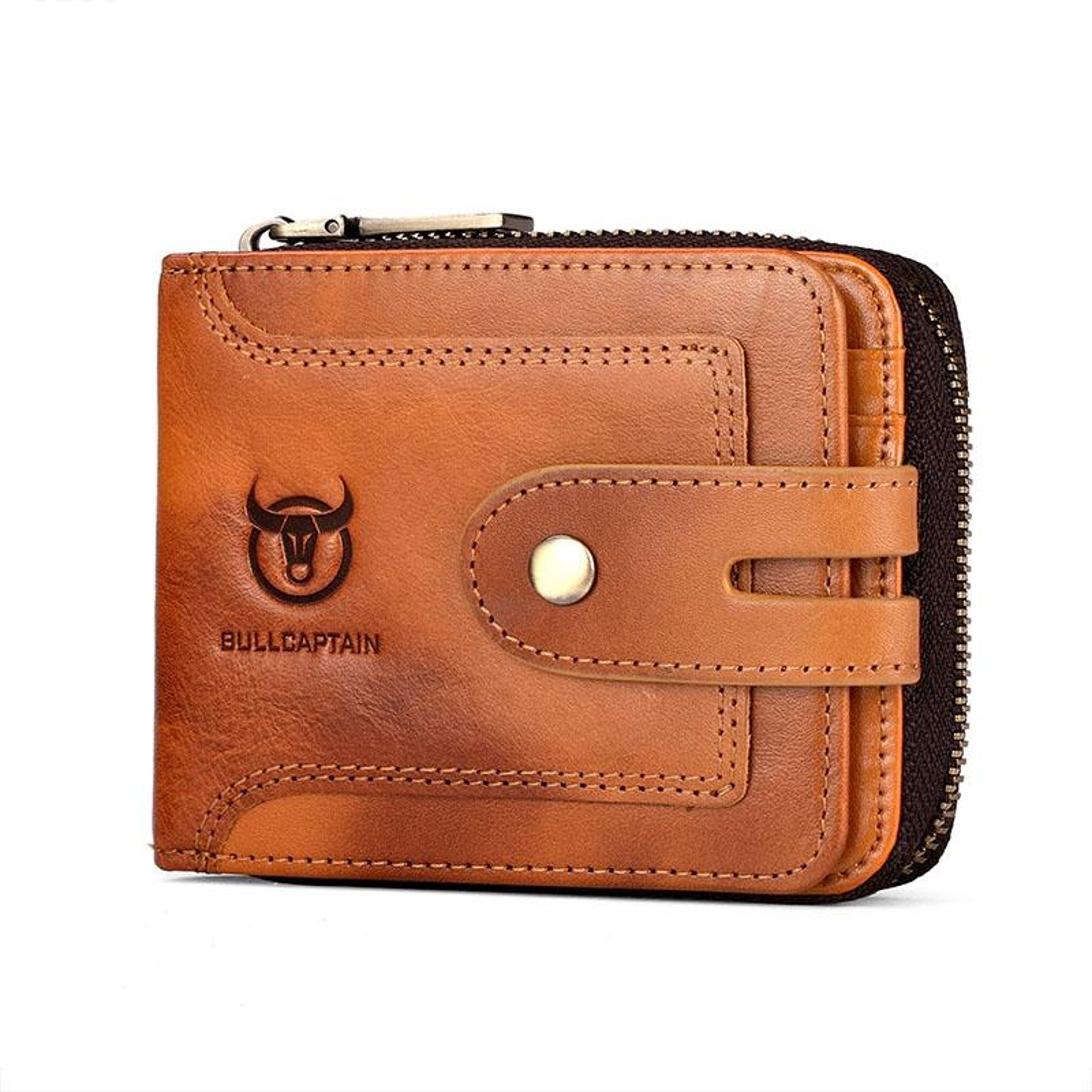 RFID Blocking Cowhide Leather Mens Zipper Wallet with Multiple Card Slots Black – view 14