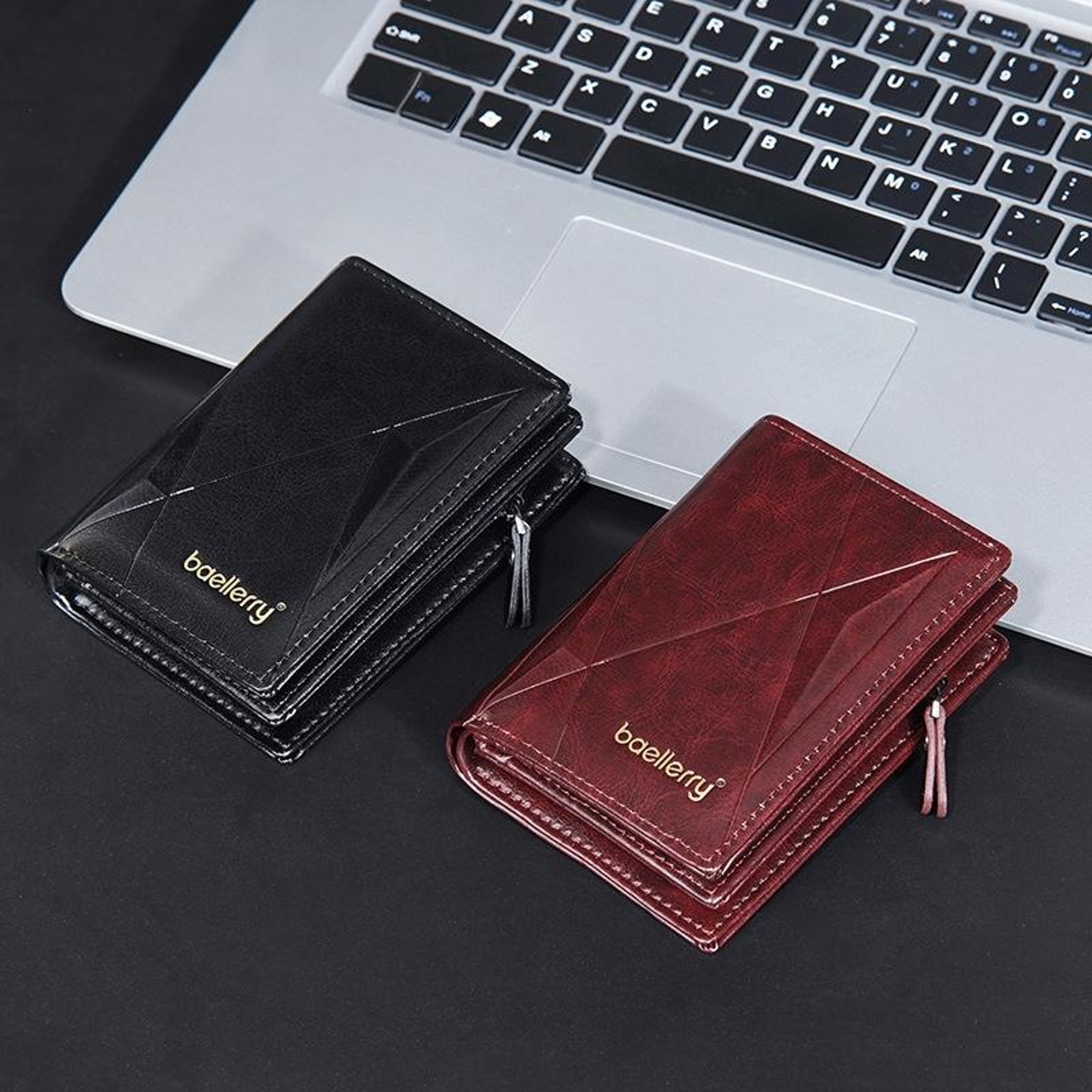 Retro PU Leather Short Wallet with 10 Card Slots and Zipper Closure Black – view 7