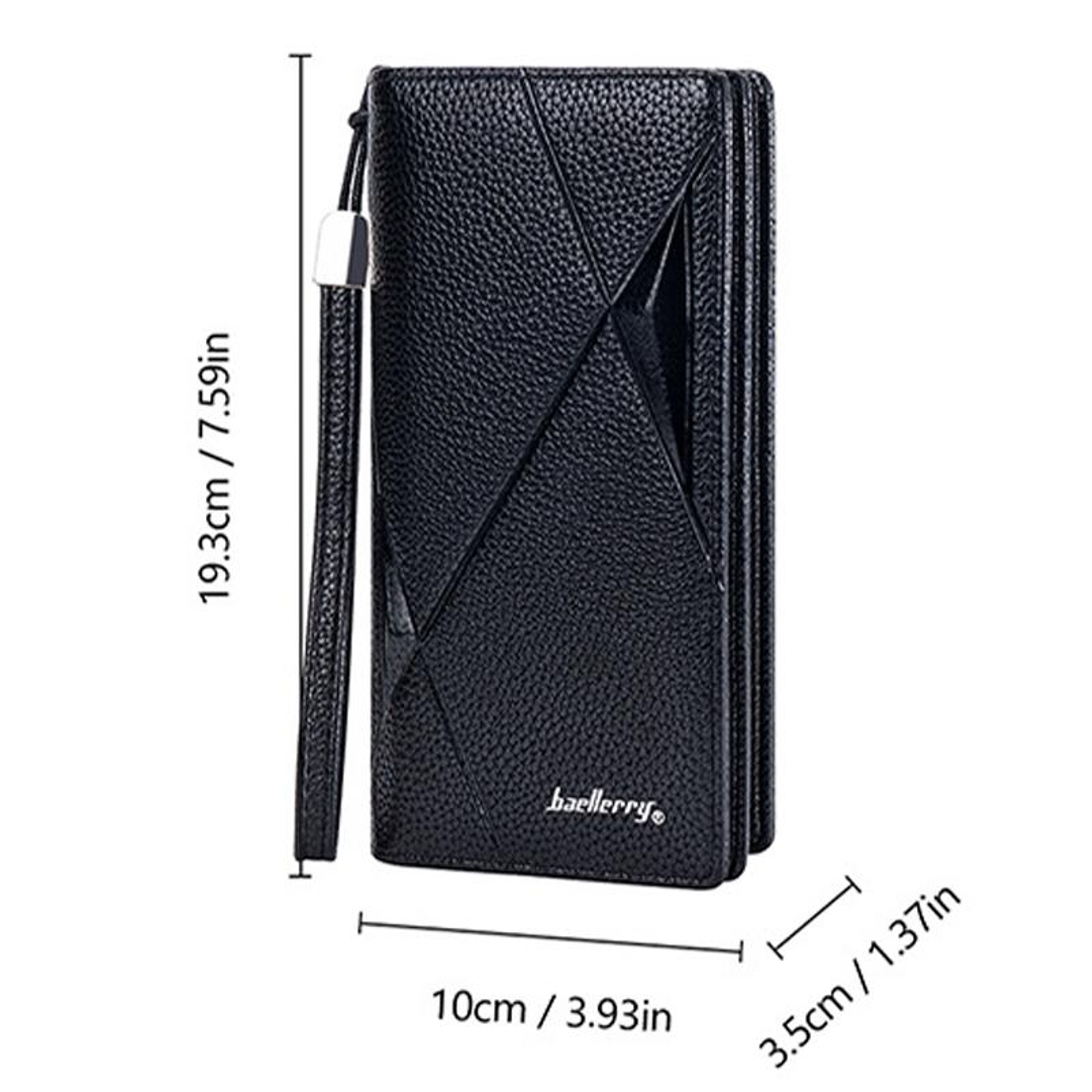 Black Lychee Texture PU Leather Long Wallet with 11 Card Slots and Zipper Closure – view 3