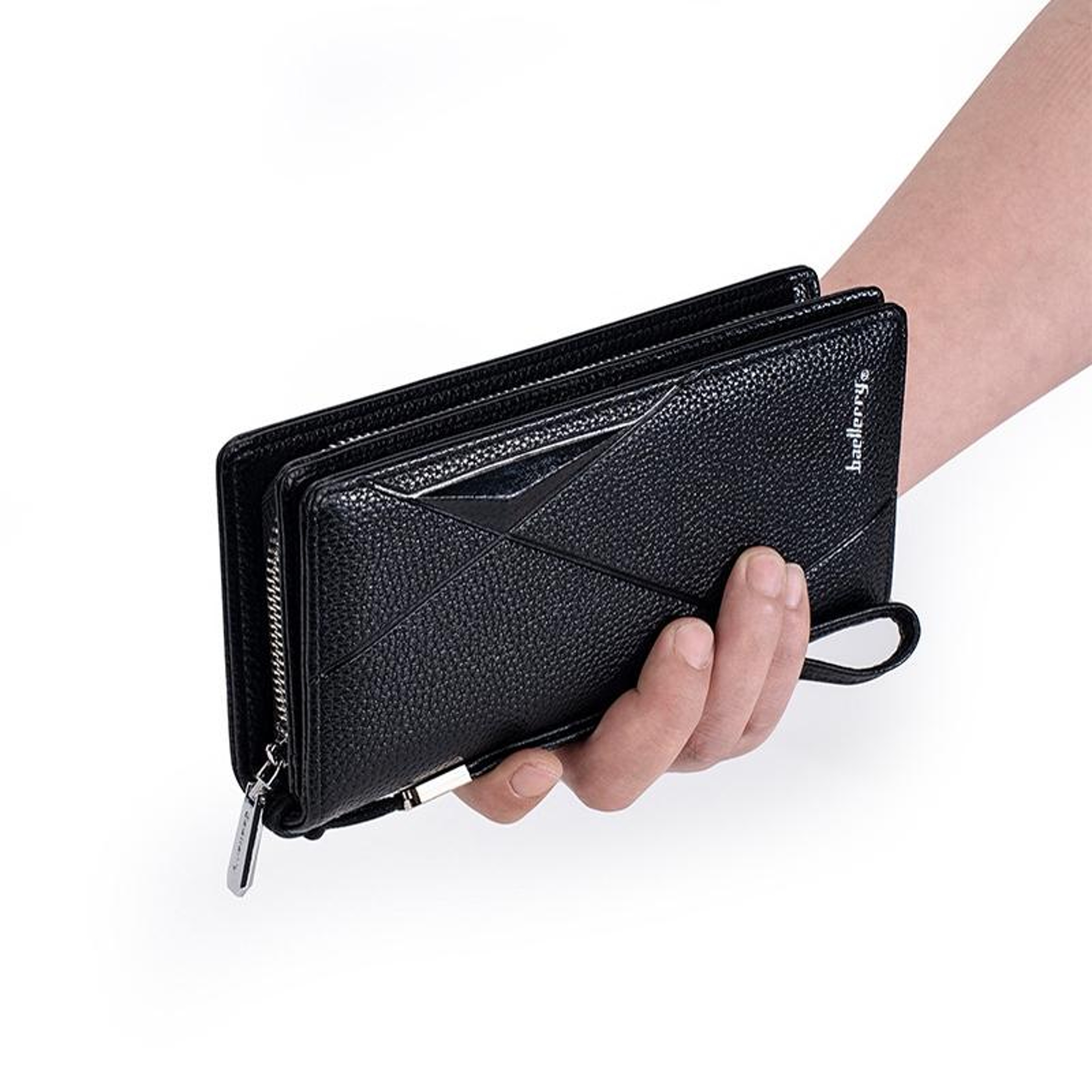 Black Lychee Texture PU Leather Long Wallet with 11 Card Slots and Zipper Closure – view 7
