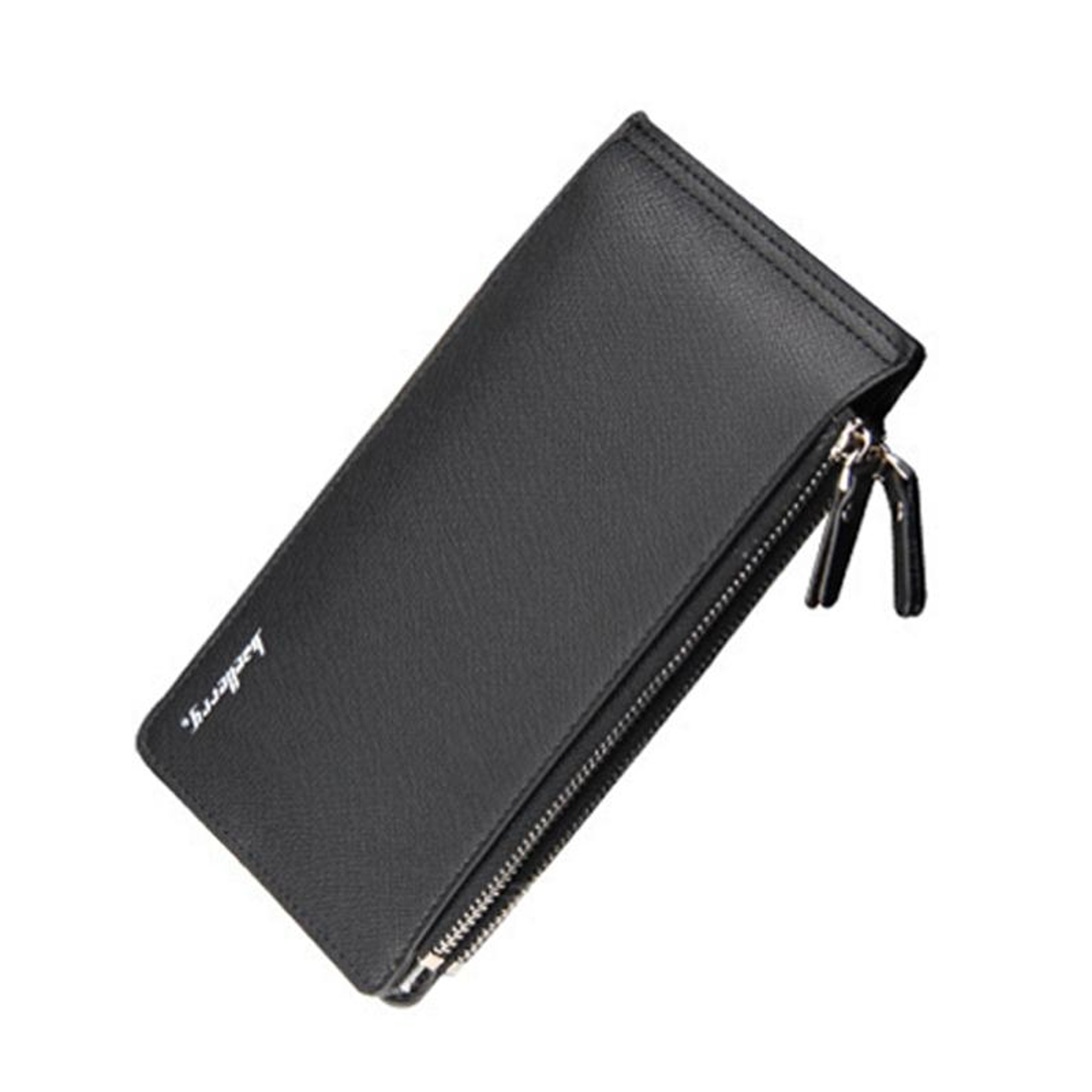 Slim Long Wallet with 16 Card Slots and Zipper Closure Black – view 1