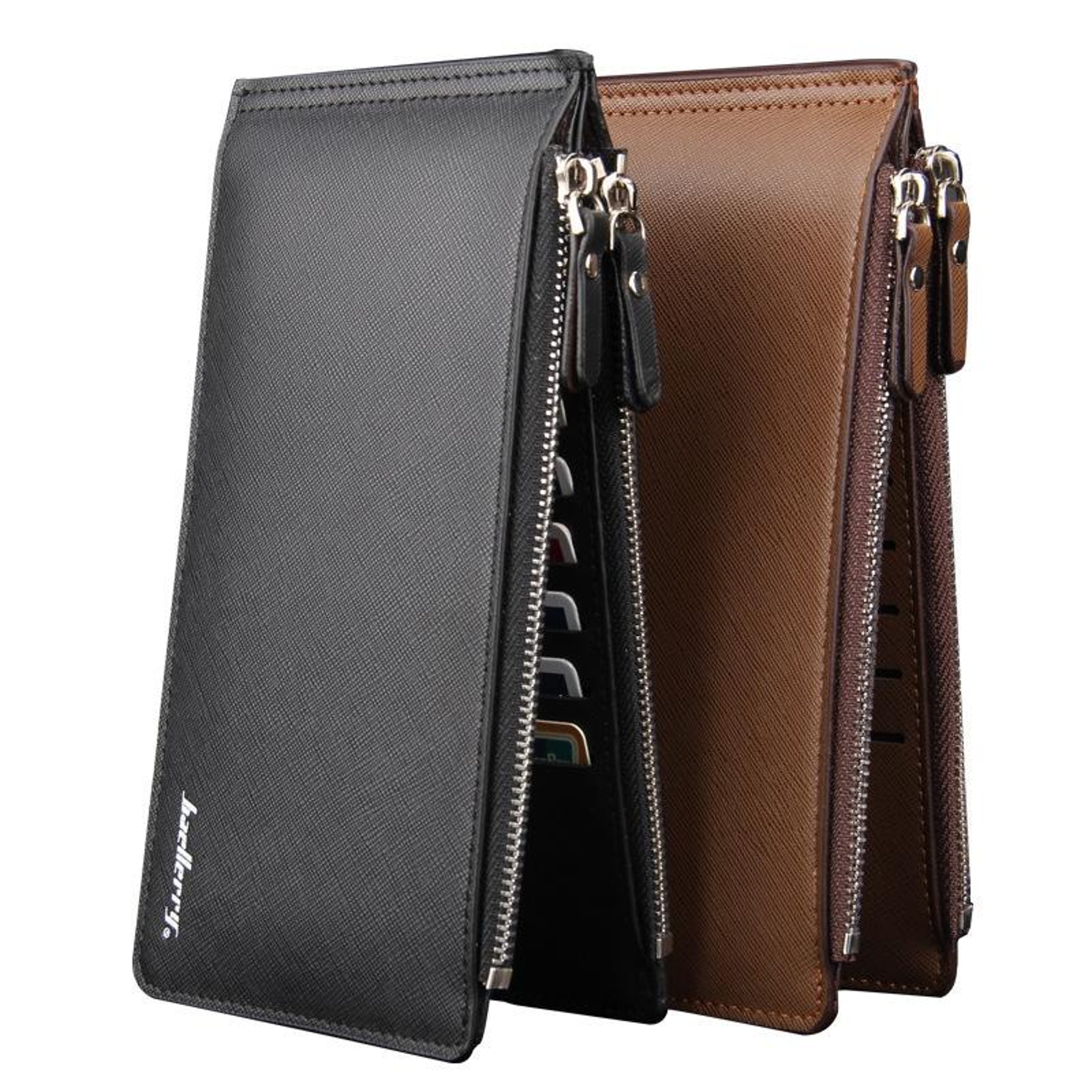 Slim Long Wallet with 16 Card Slots and Zipper Closure Black – view 3