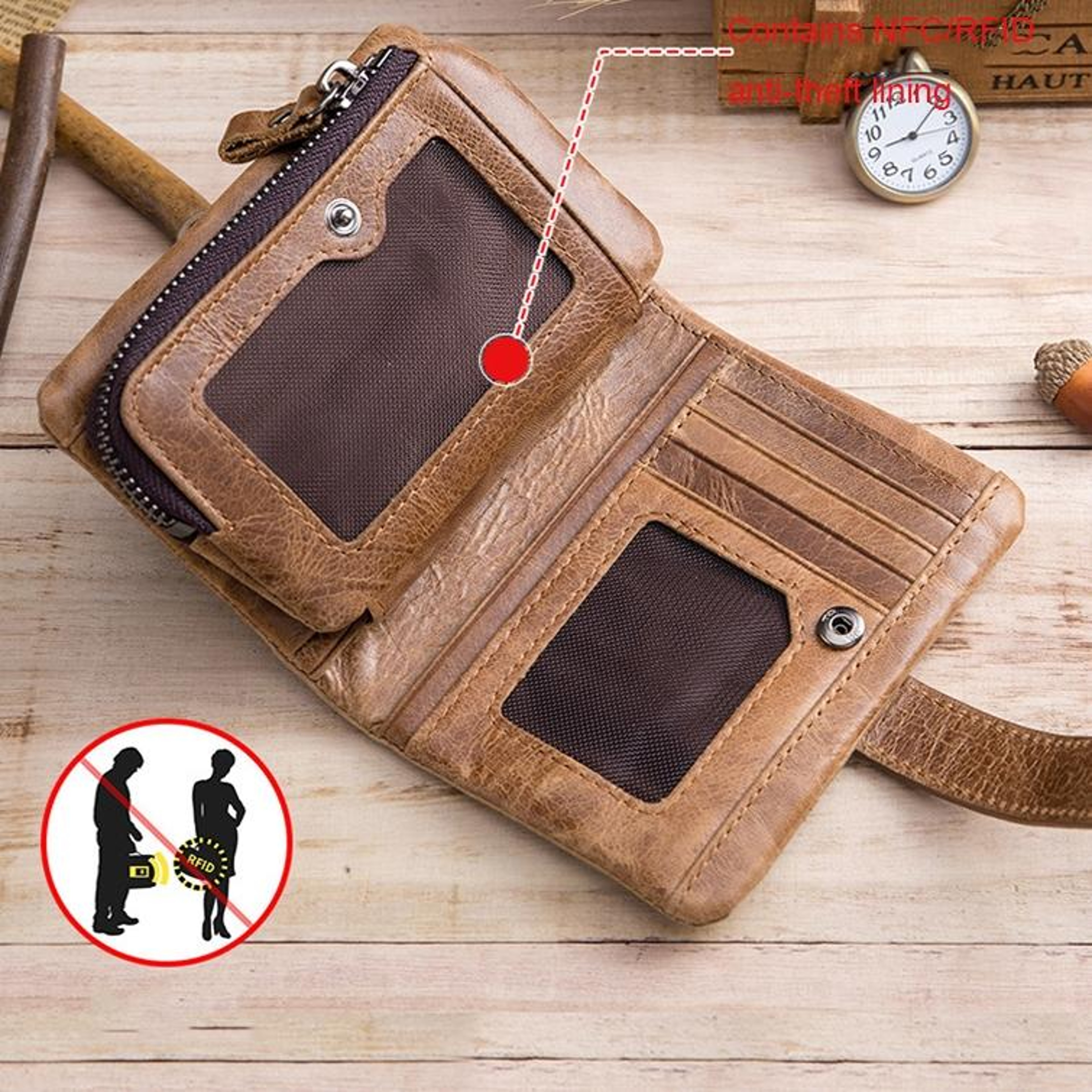 RFID Blocking Cowhide Leather Mens Wallet with Multiple Card Slots Coffee – view 6