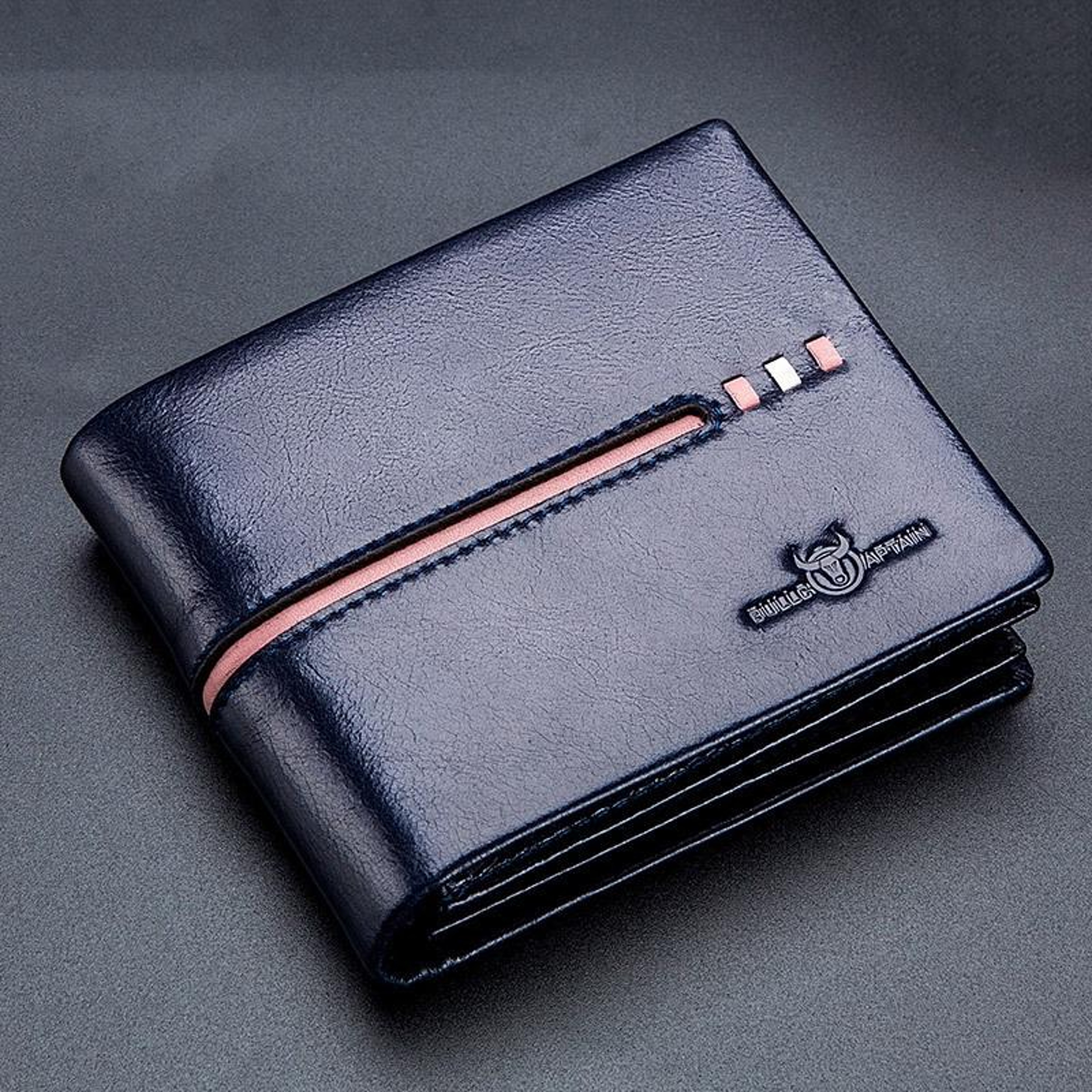 Large Capacity RFID Anti Theft Cowhide Leather Wallet with Multiple Card Slots Blue – view 1