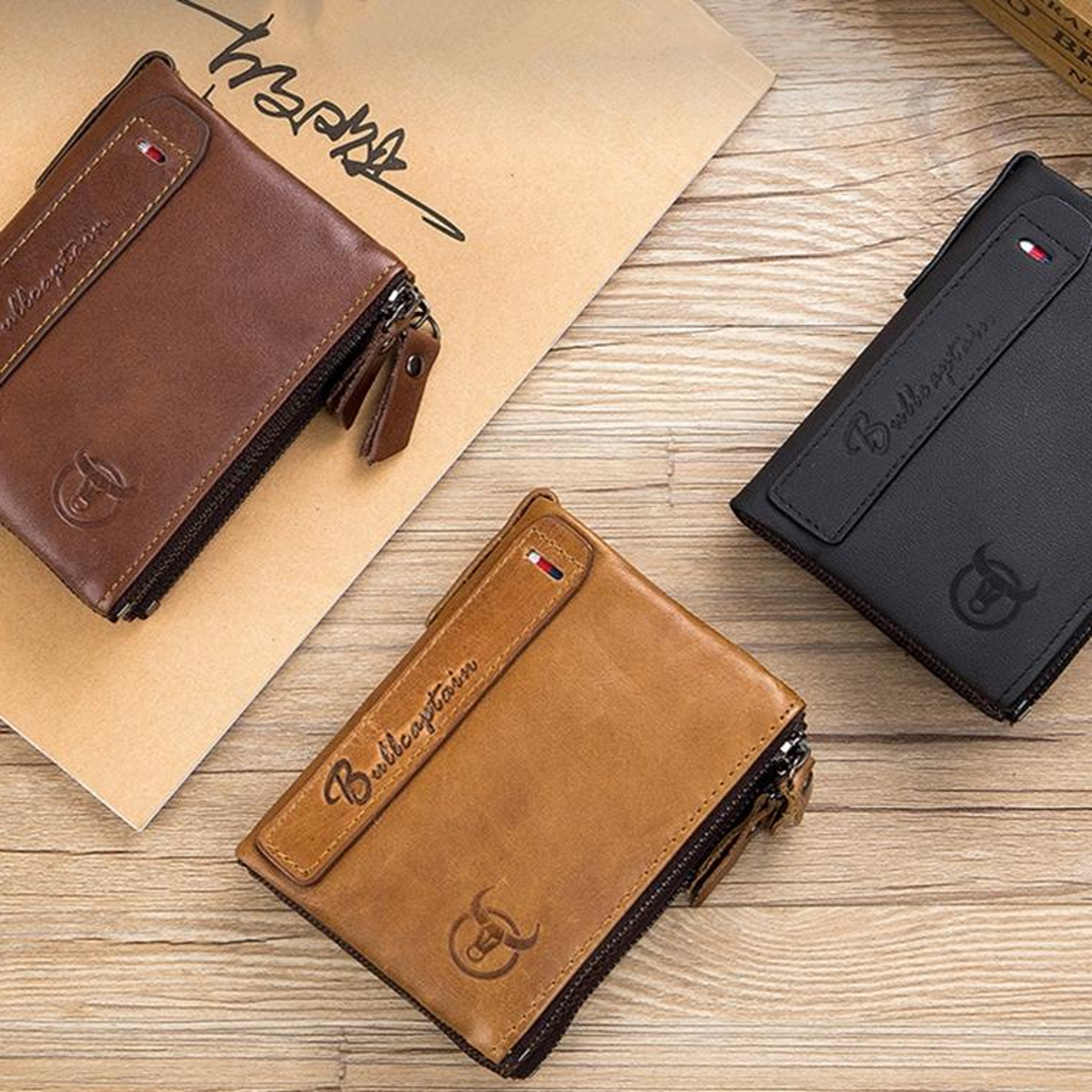 Retro Cowhide Leather Zipper Wallet with Card Slots and Coin Storage Brown – view 11