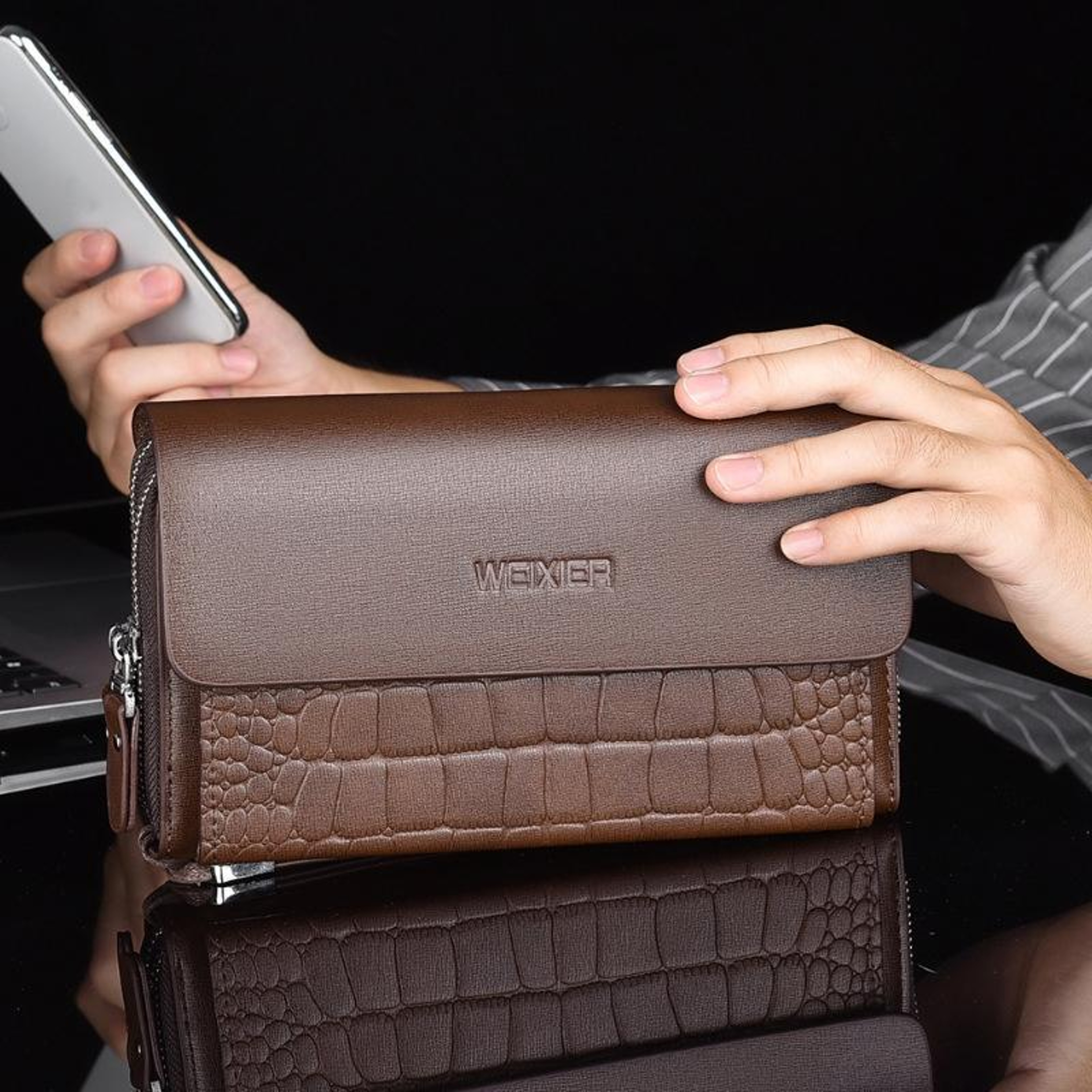 Mens Magnetic Clutch Wallet with Multiple Card Slots and Wrist Strap – view 2