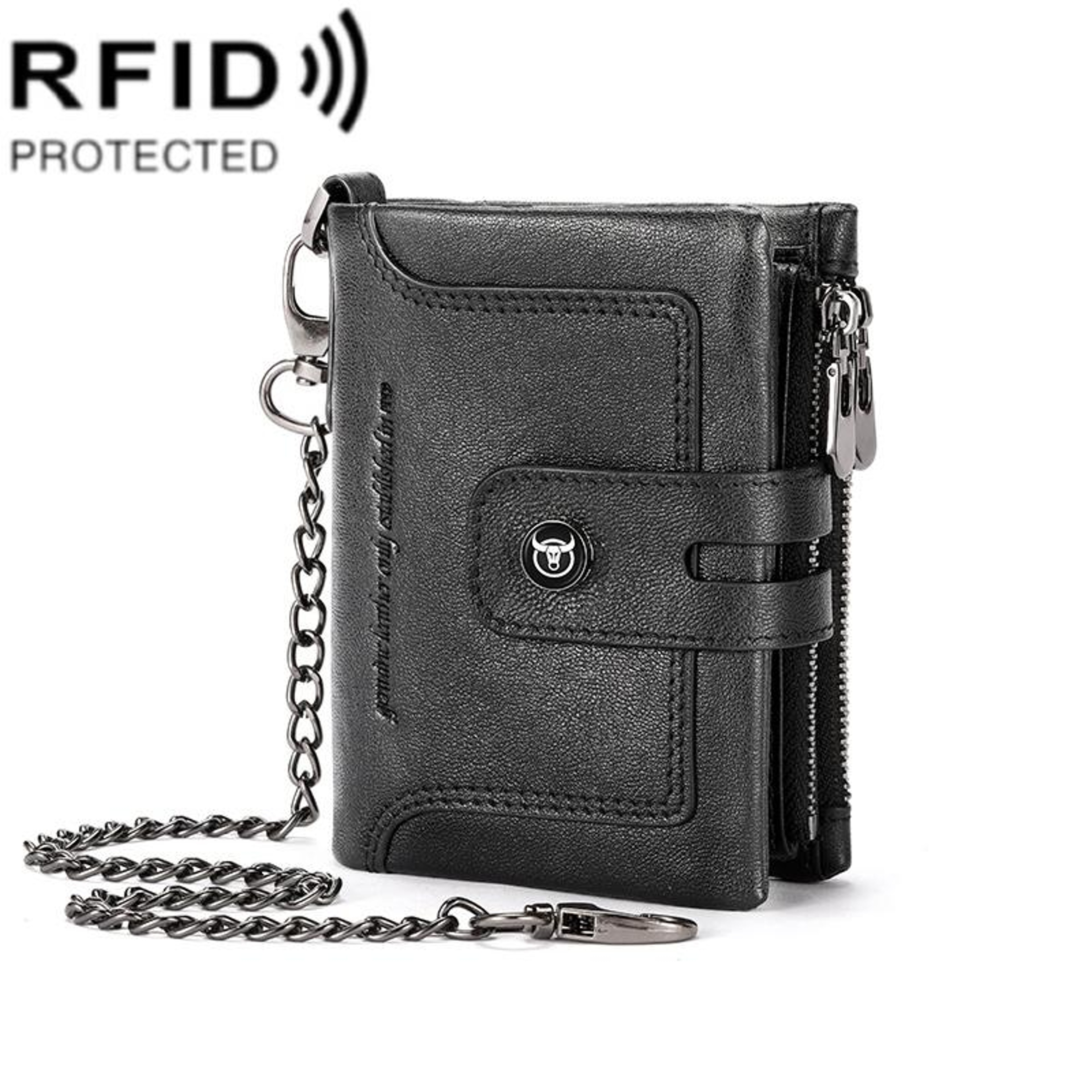 RFID Blocking Cowhide Wallet with Zipper and Multiple Card Slots – view 1