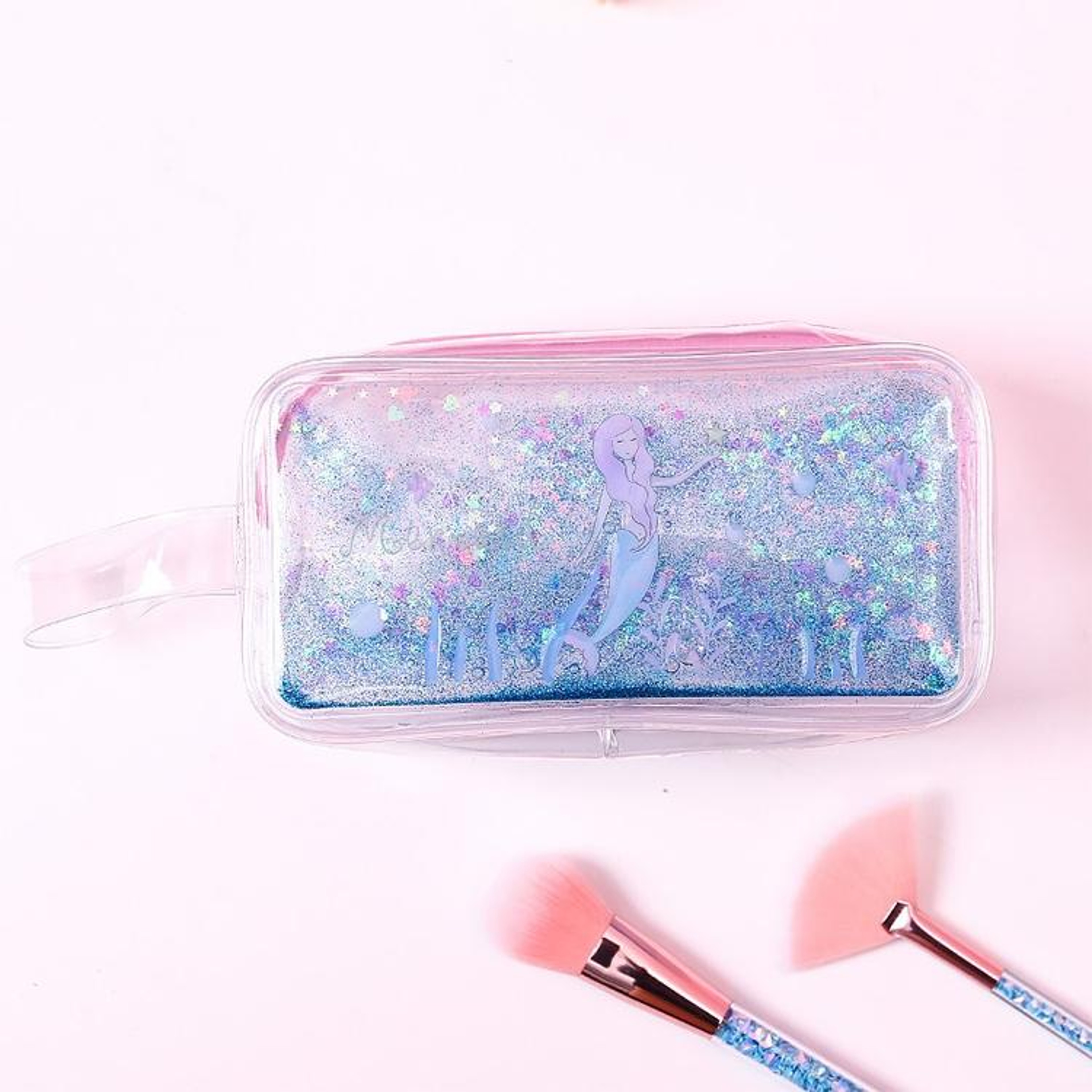 Transparent PVC Mermaid Pencil Case with Quicksand Design – view 1