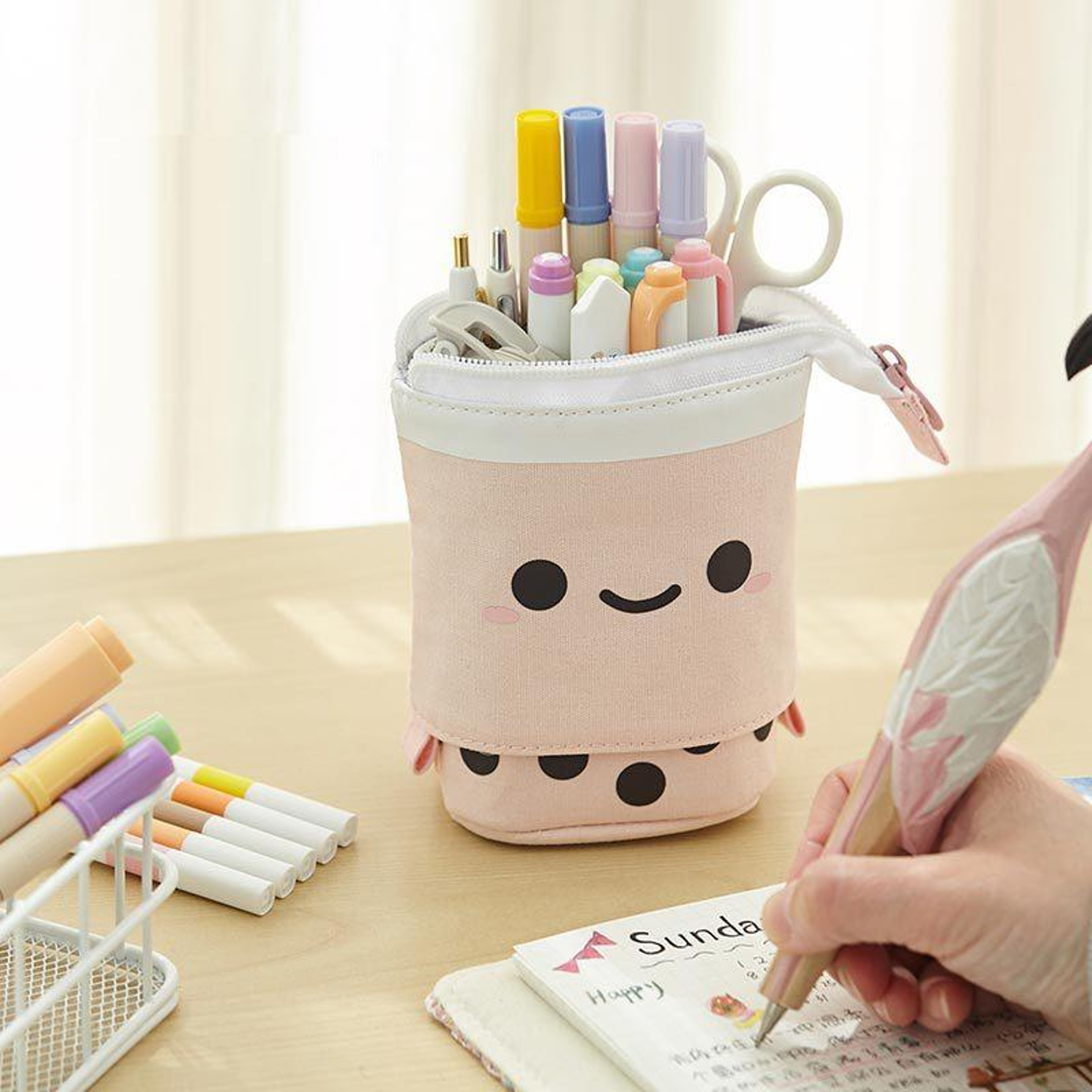 Cute Heart Pen Holder Pencil Case With Multi Layer Storage Pockets 11