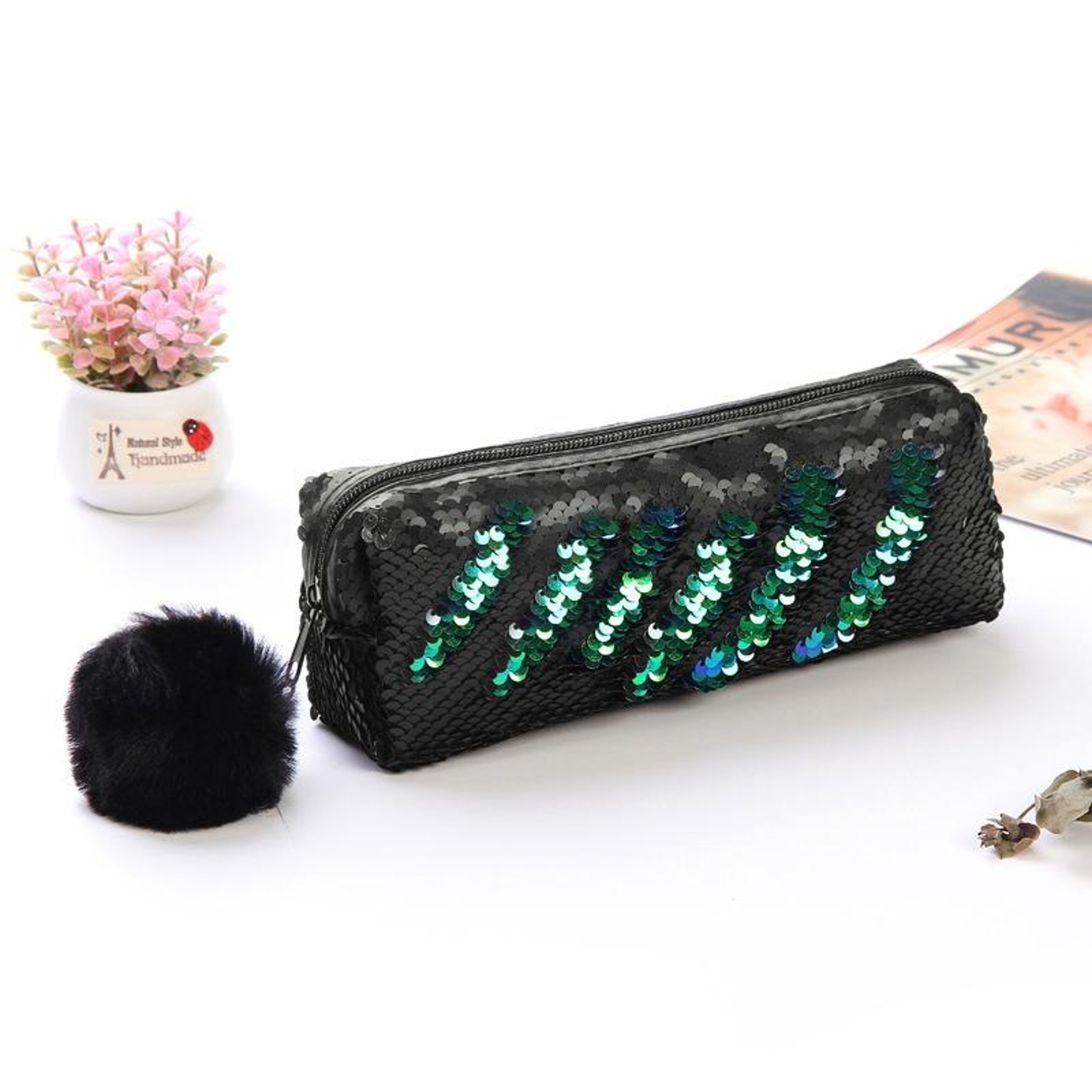 Reversible Sequin Pencil Case for Girls with Purple and Gold Design – view 9