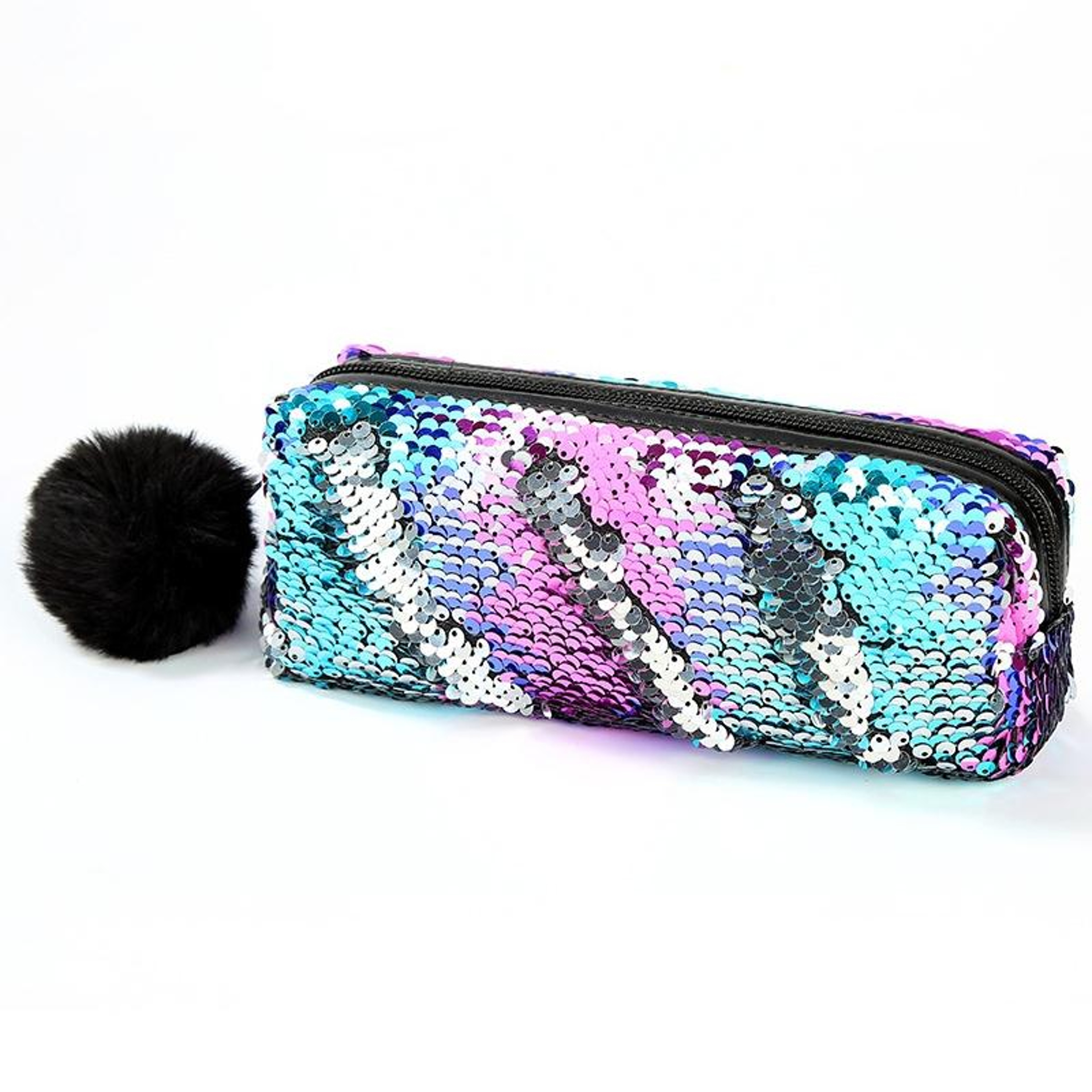 Reversible Sequin Pencil Case for Girls with Purple and Gold Design – view 17