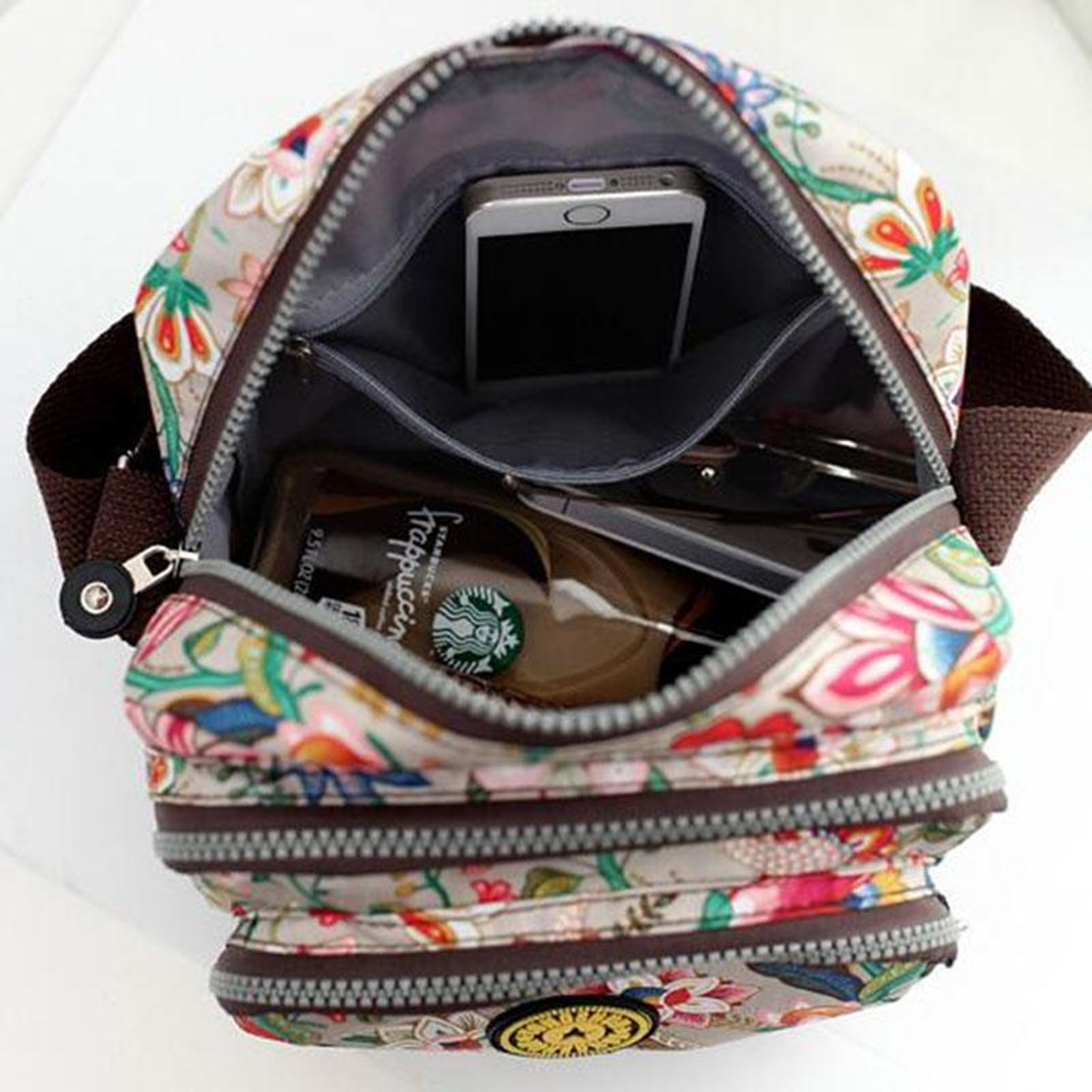 Womens Floral Nylon Shoulder Bag and Crossbody Handbag with Zipper – view 6