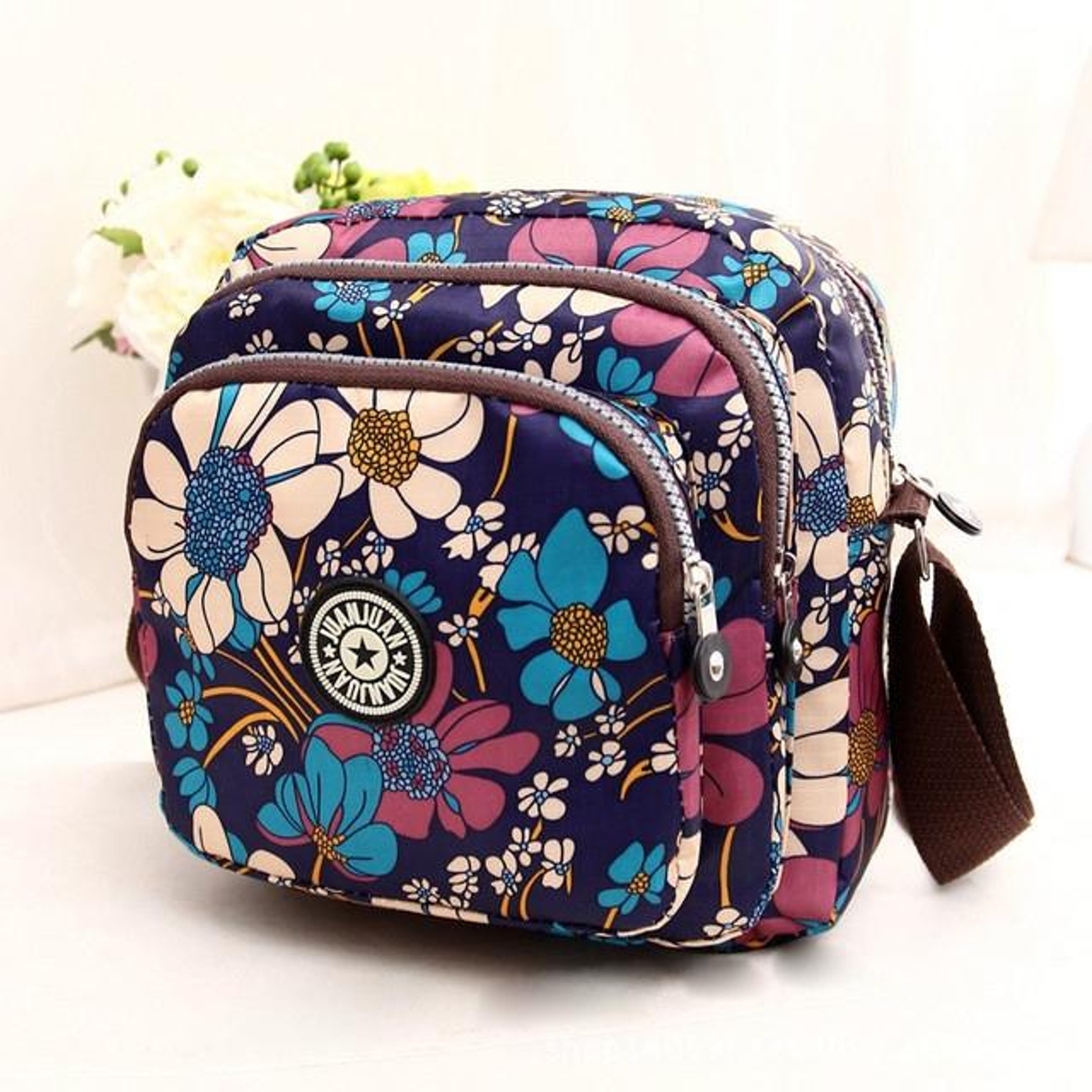 Womens Floral Nylon Shoulder Bag and Crossbody Handbag with Zipper – view 7