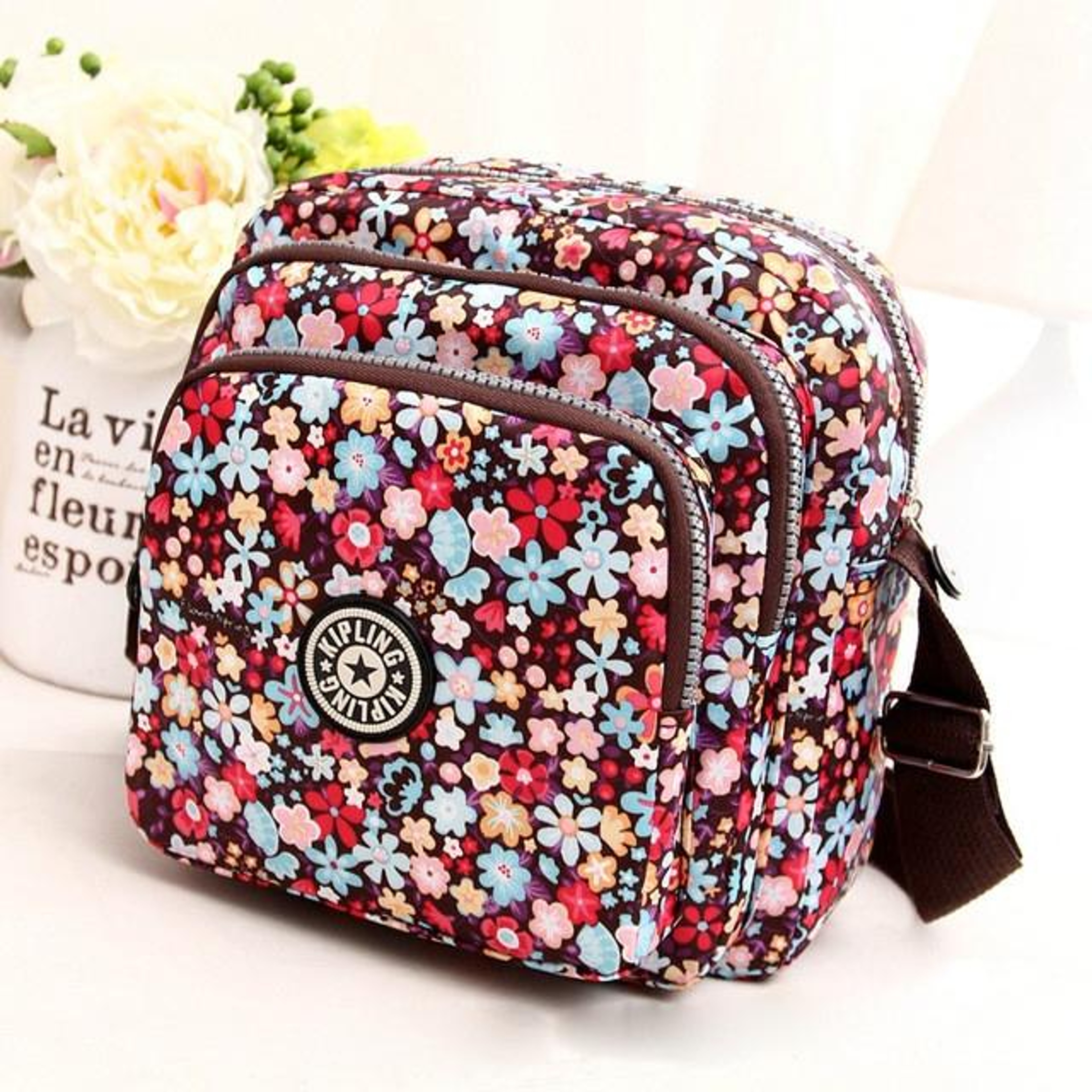 Womens Floral Nylon Shoulder Bag and Crossbody Handbag with Zipper – view 15