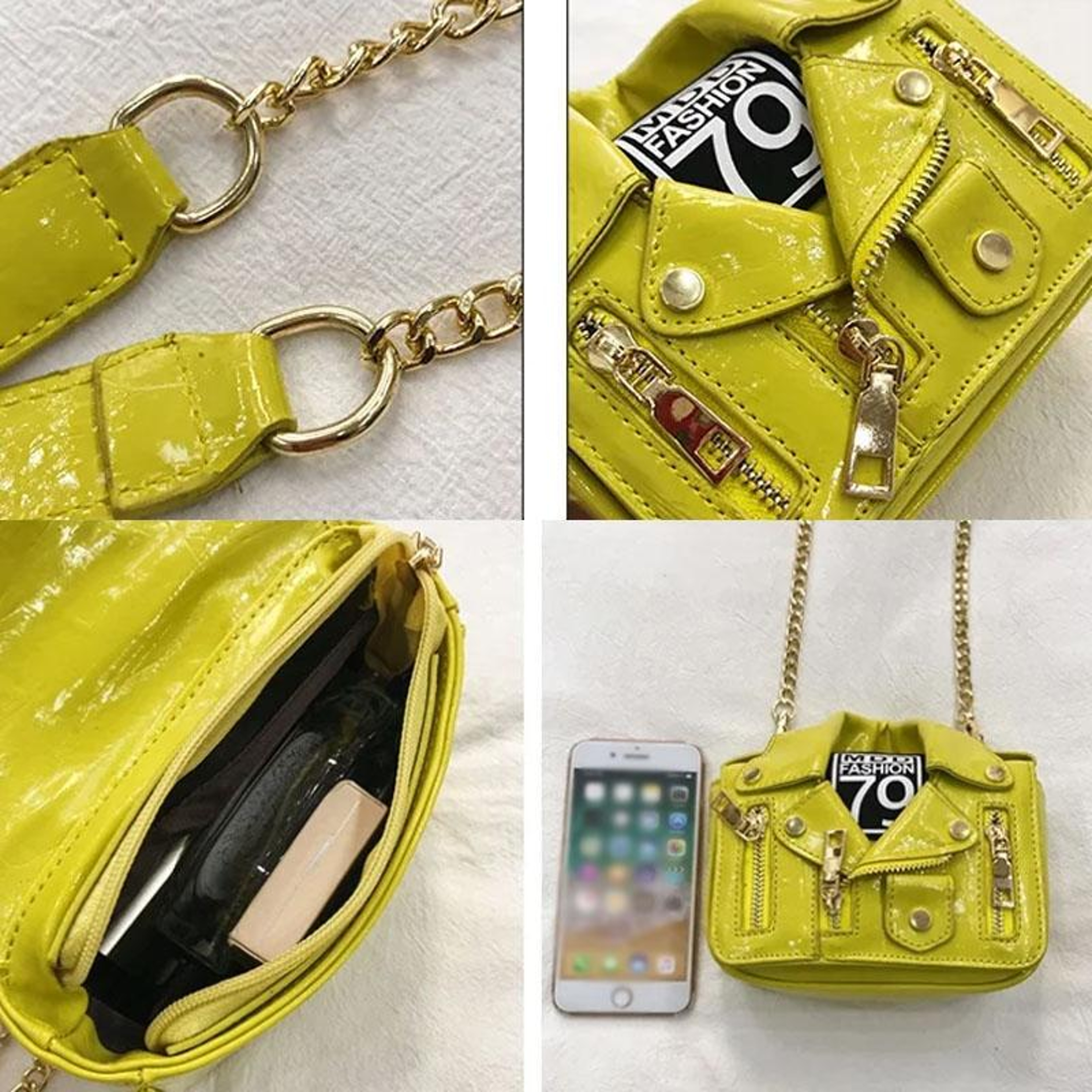 Womens White PU Leather Crossbody Bag with Chain Strap – view 4