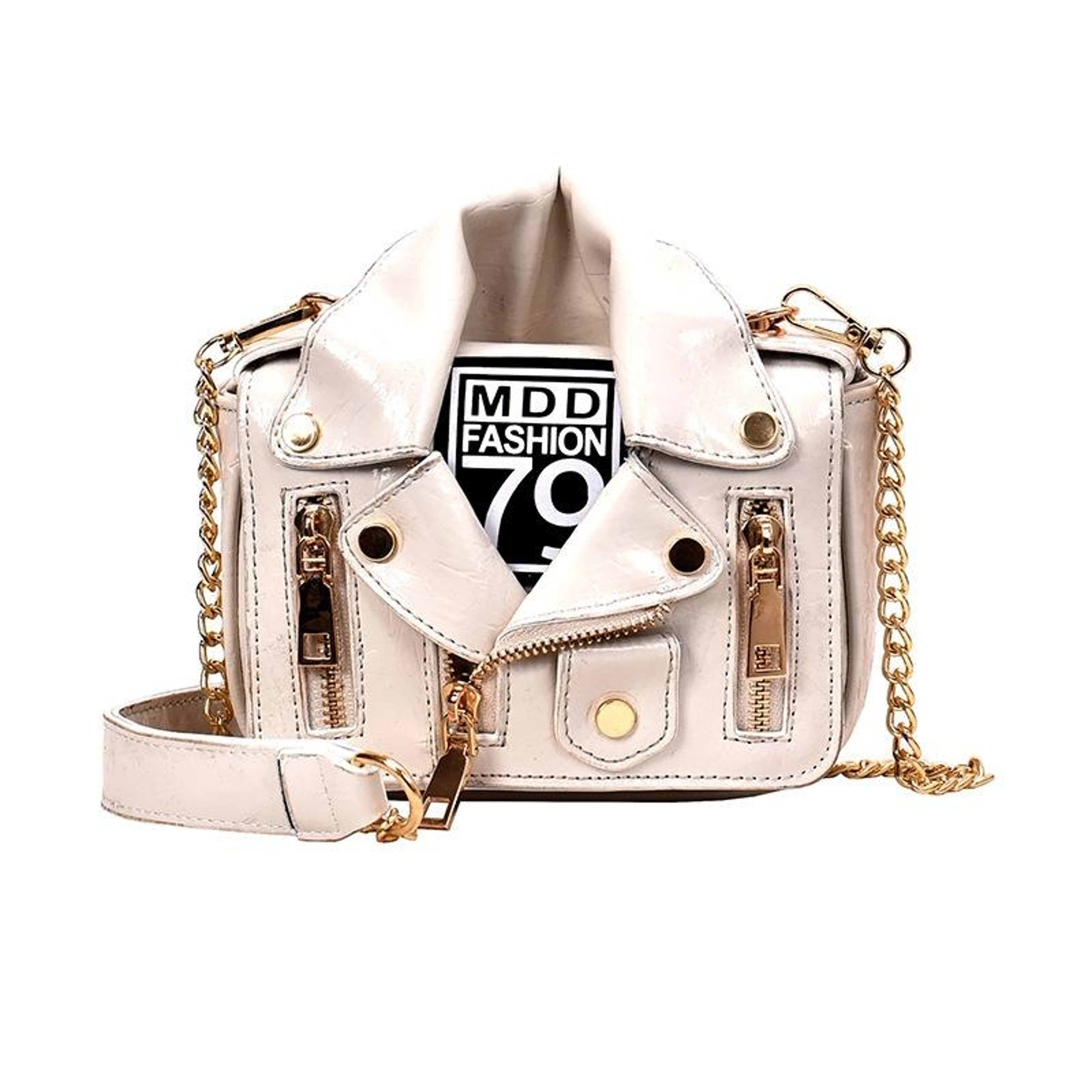 Womens White PU Leather Crossbody Bag with Chain Strap – view 9