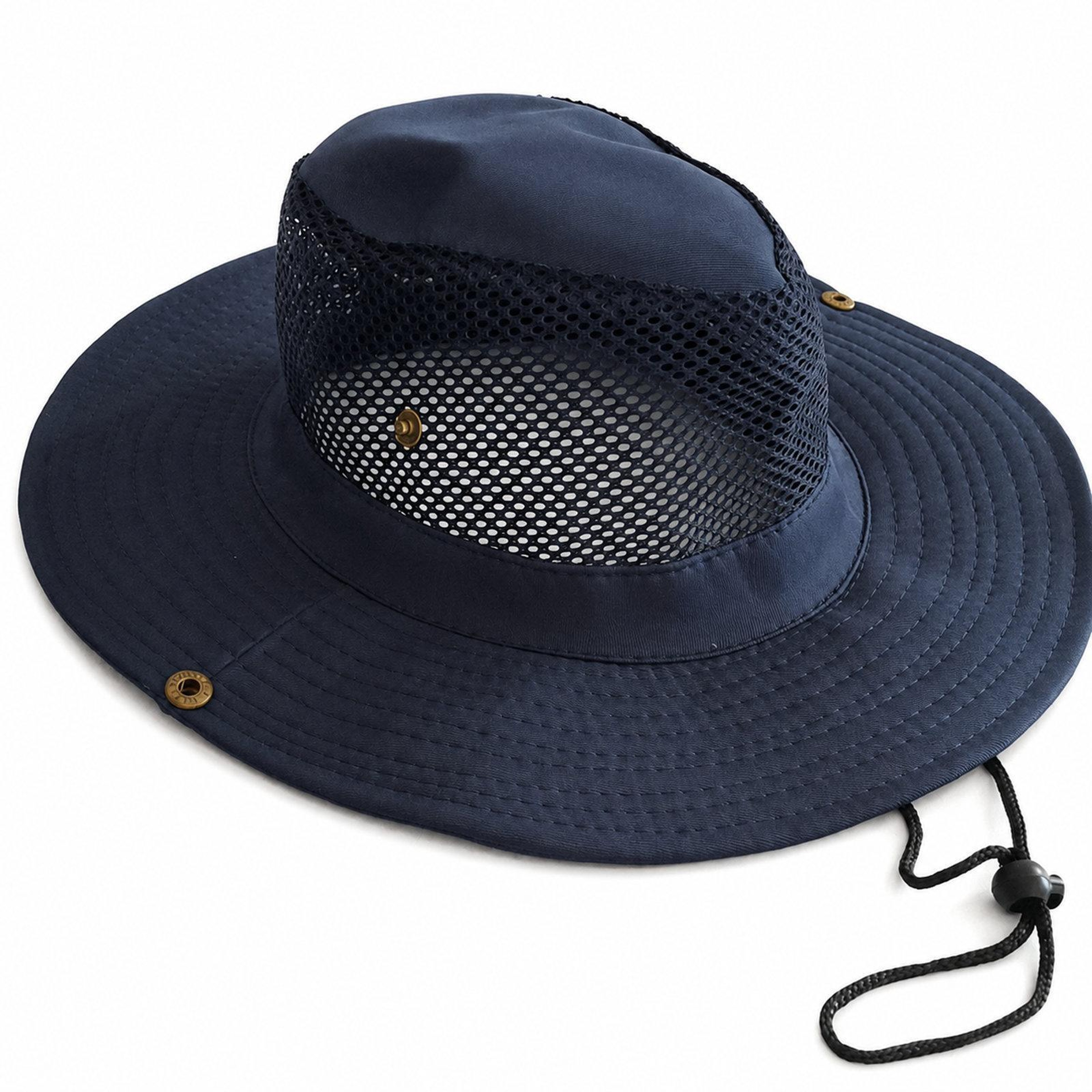 Mens Mesh Safari Sun Hat with Wide Brim and Adjustable Chin Strap – view 1