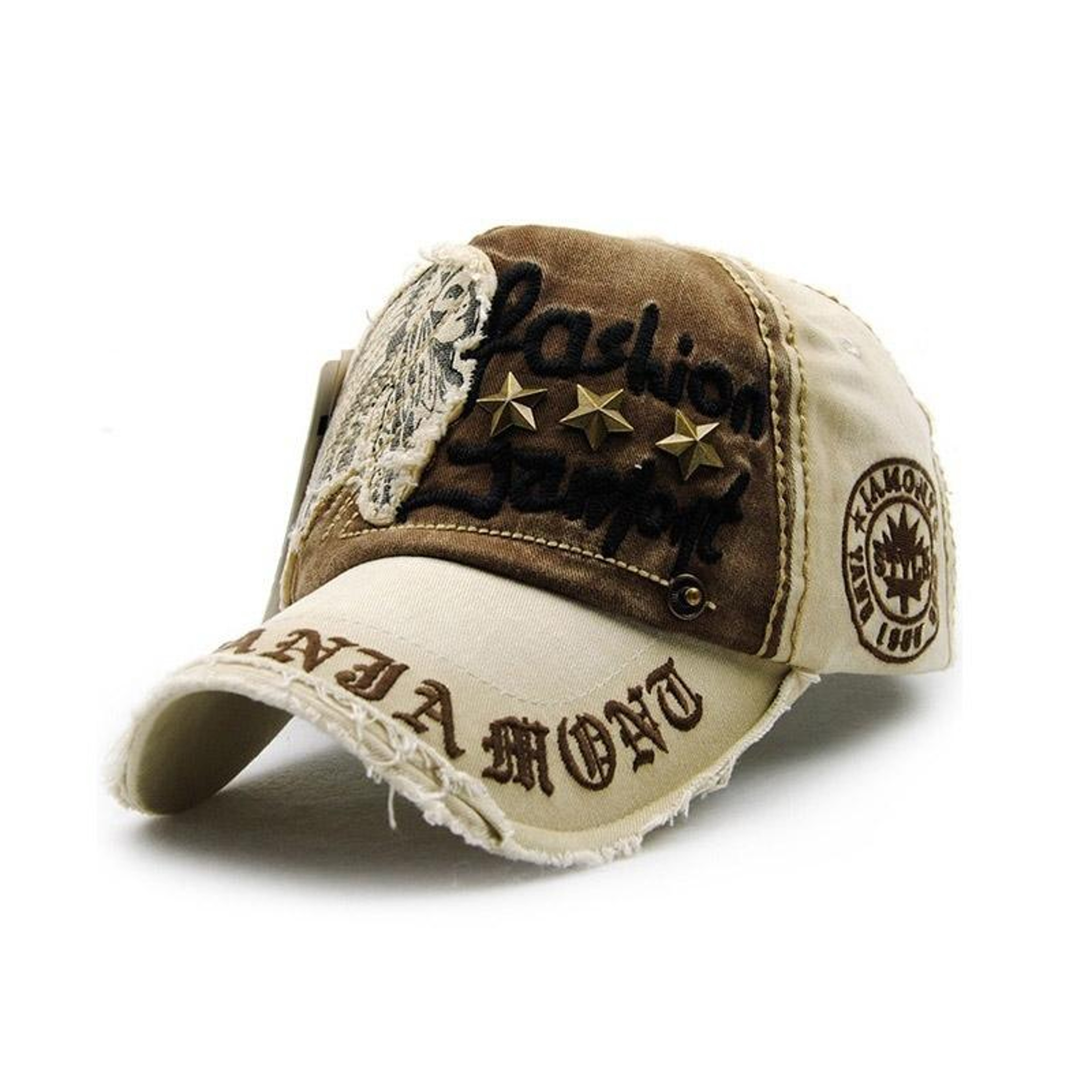 Cotton Baseball Cap with Embroidered Letters Star Rivets and Curved Brim – view 1