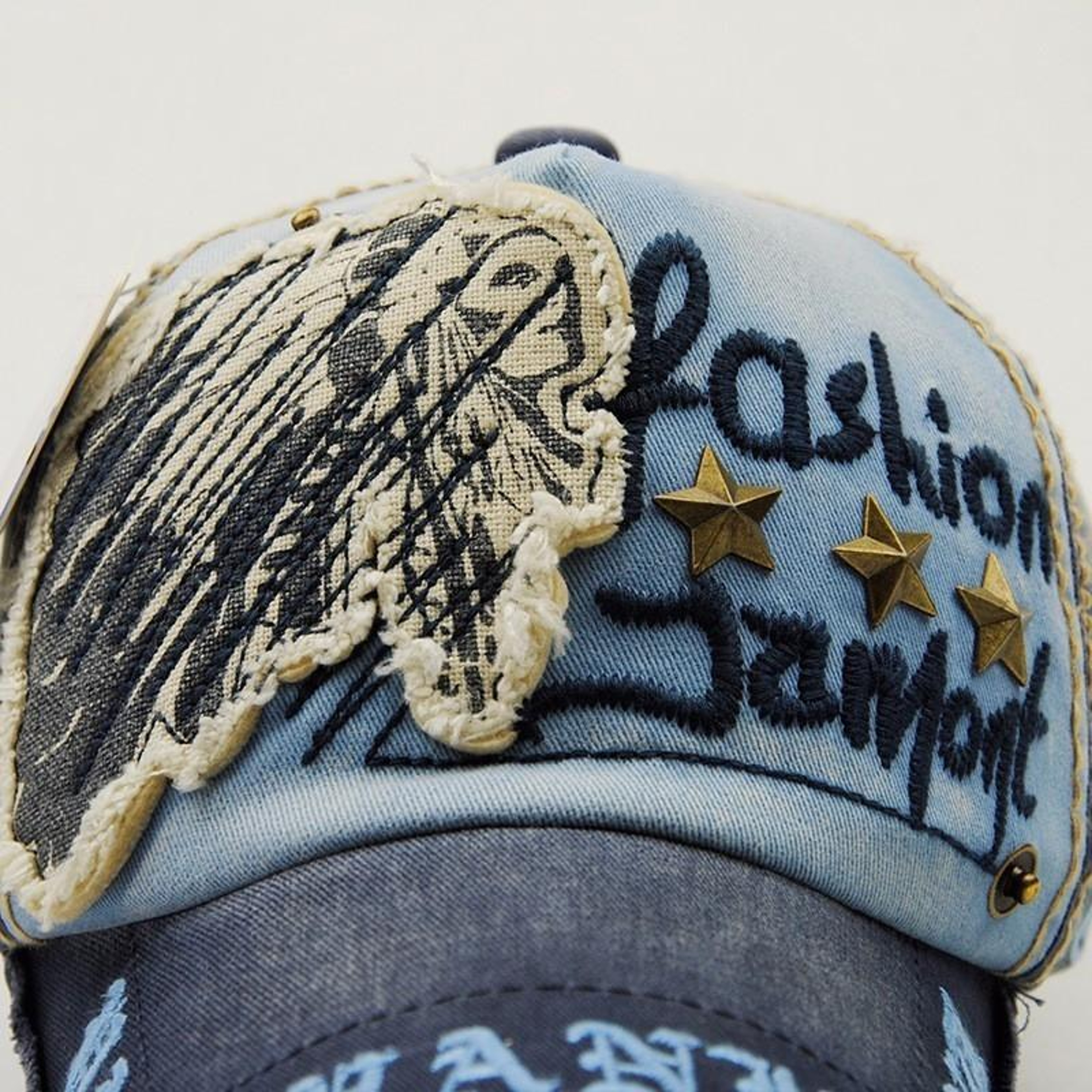 Cotton Baseball Cap with Embroidered Letters Star Rivets and Curved Brim – view 6