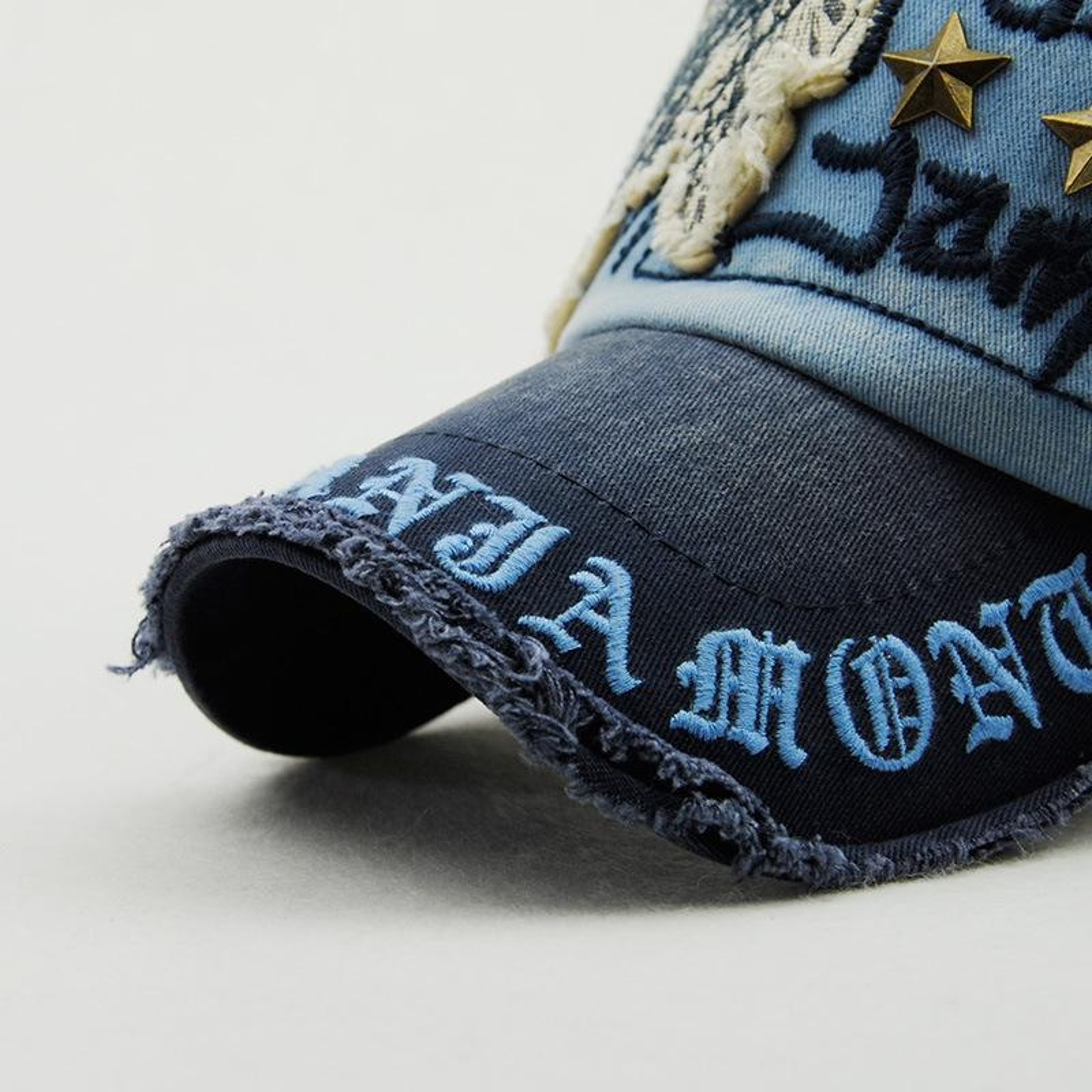 Cotton Baseball Cap with Embroidered Letters Star Rivets and Curved Brim – view 7