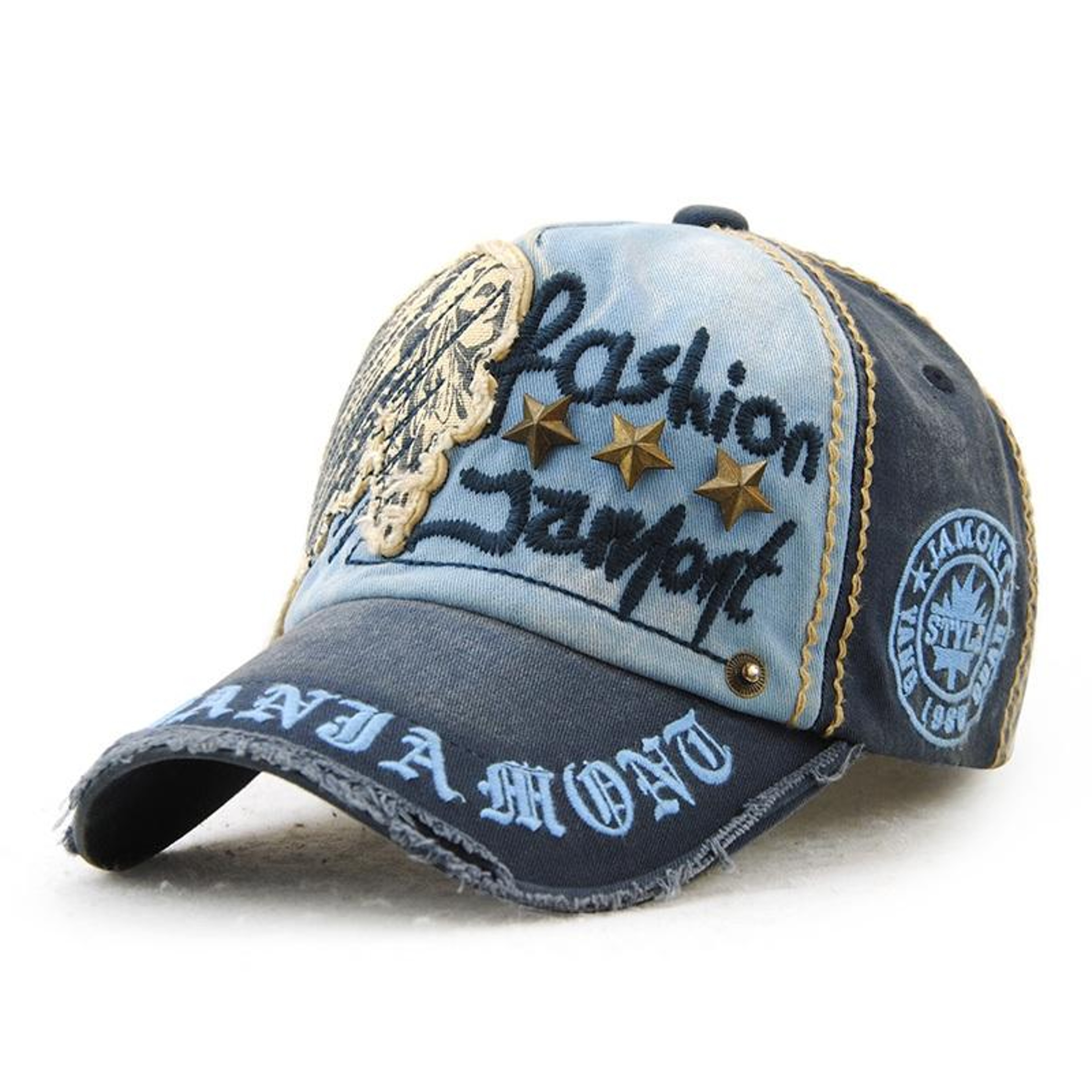 Cotton Baseball Cap with Embroidered Letters Star Rivets and Curved Brim – view 12