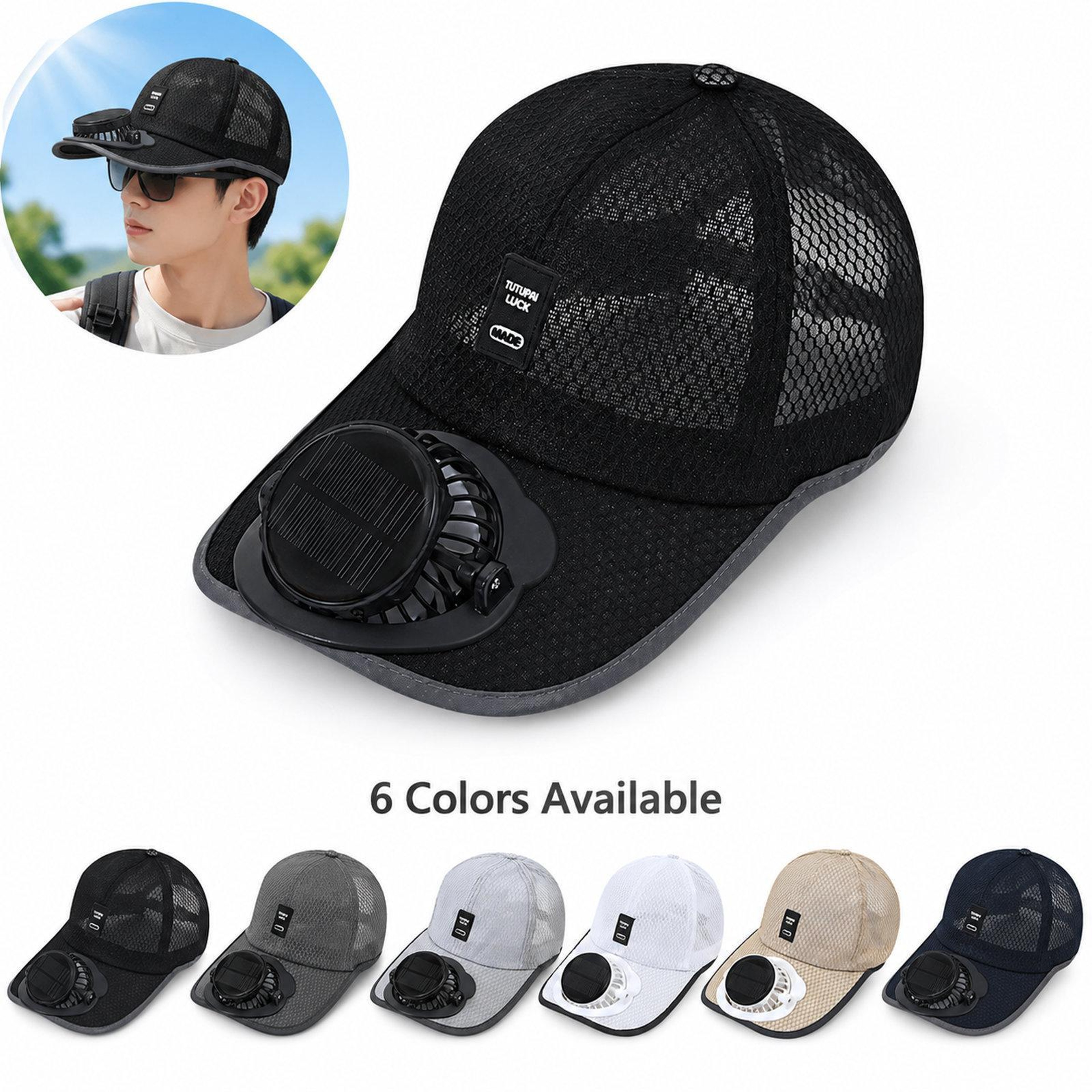 Solar Fan Hat with 3 Speed Cooling and Rechargeable Solar Power – view 2