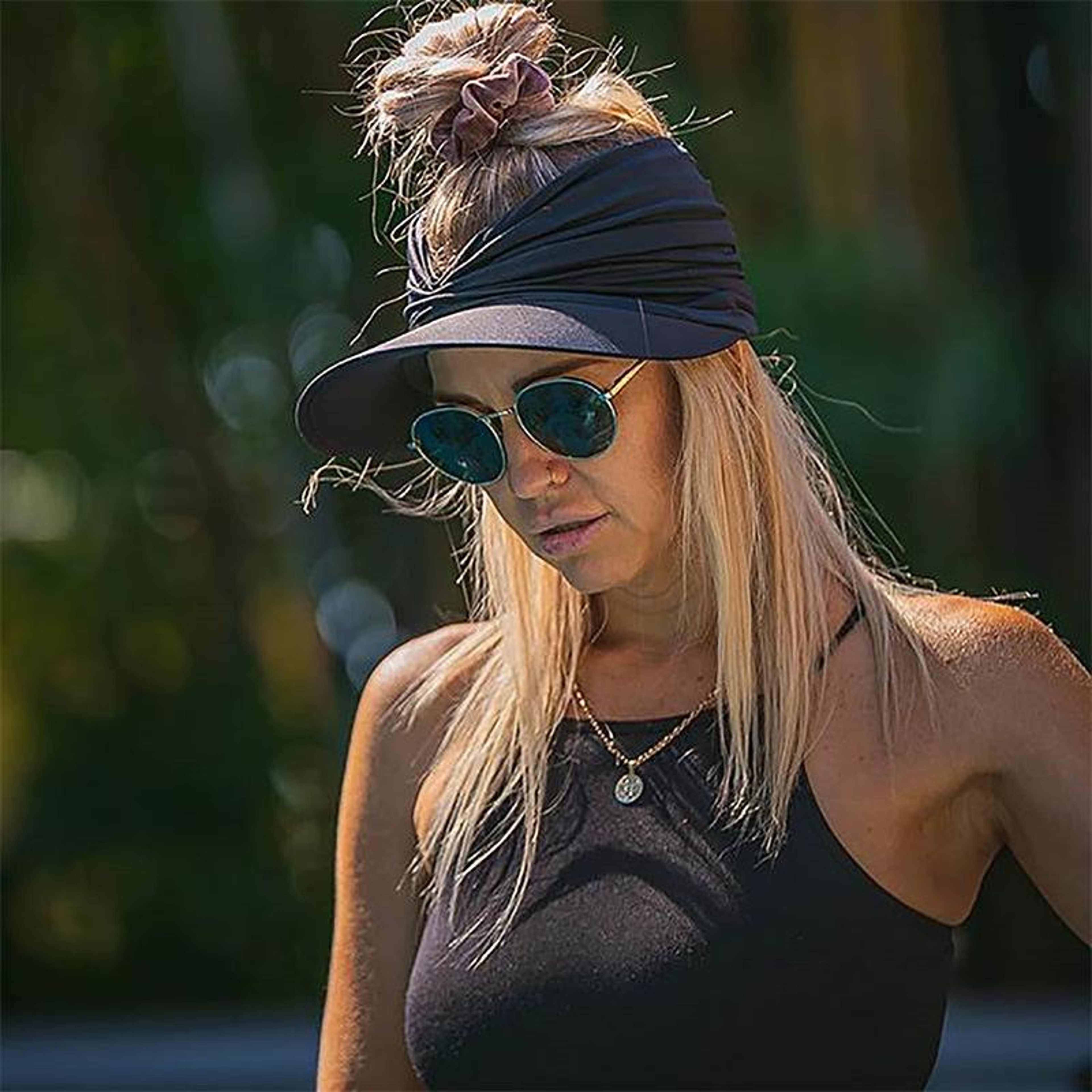 Womens Wide Brim Sun Visor Hat with Elastic Band and Open Top – view 7
