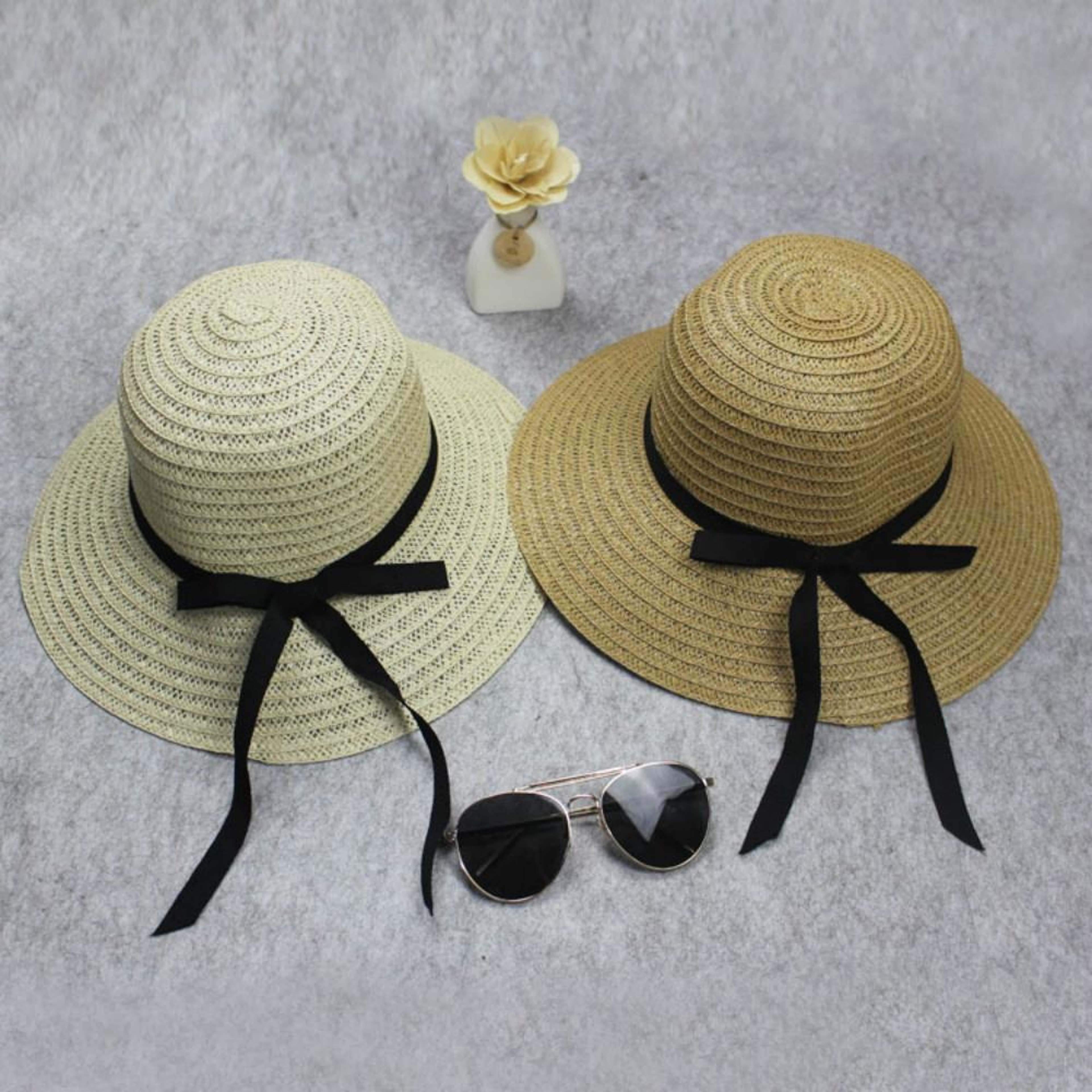 Womens Wide Brim Straw Sun Hat with Bow Foldable Beach Hat – view 4