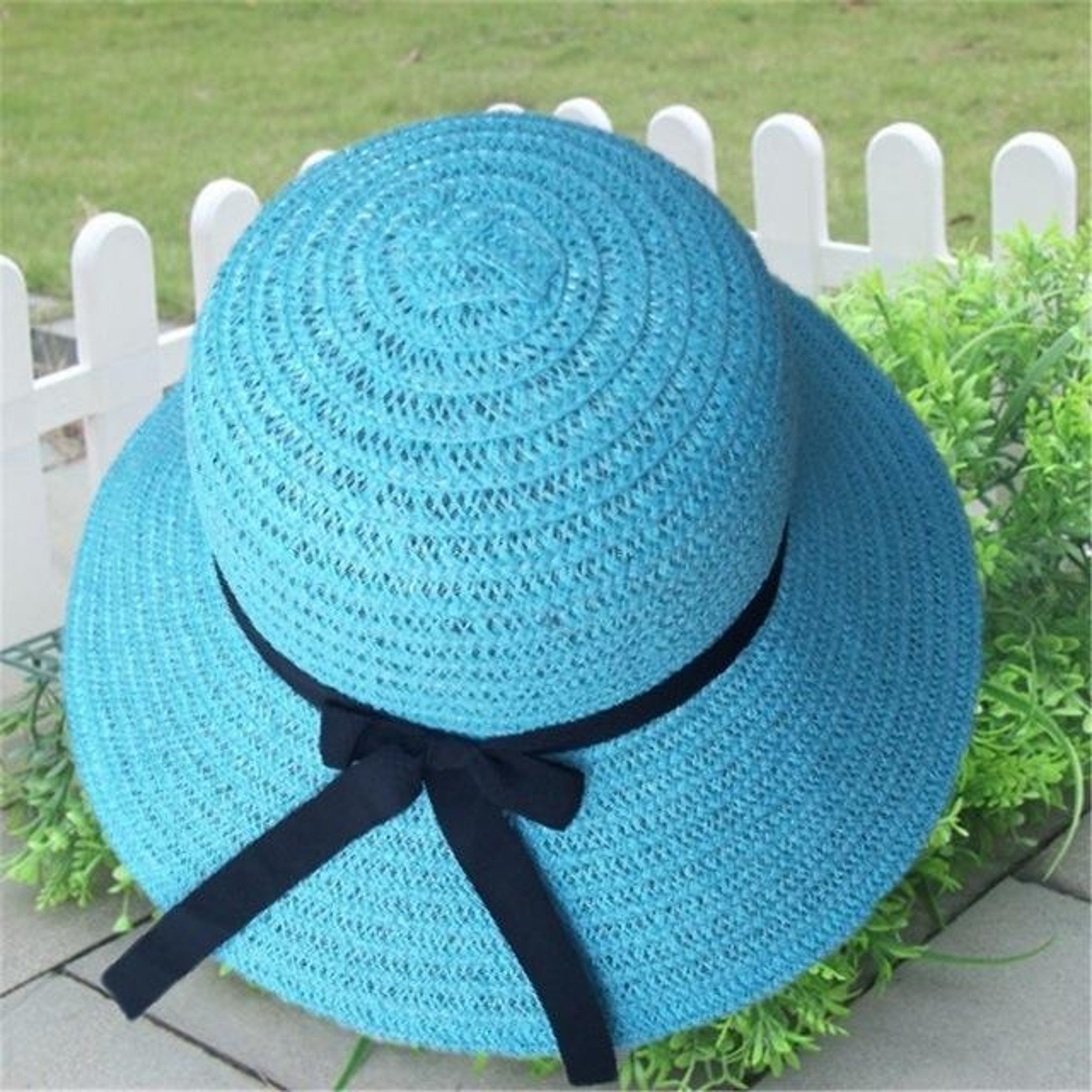 Womens Wide Brim Straw Sun Hat with Bow Foldable Beach Hat – view 8