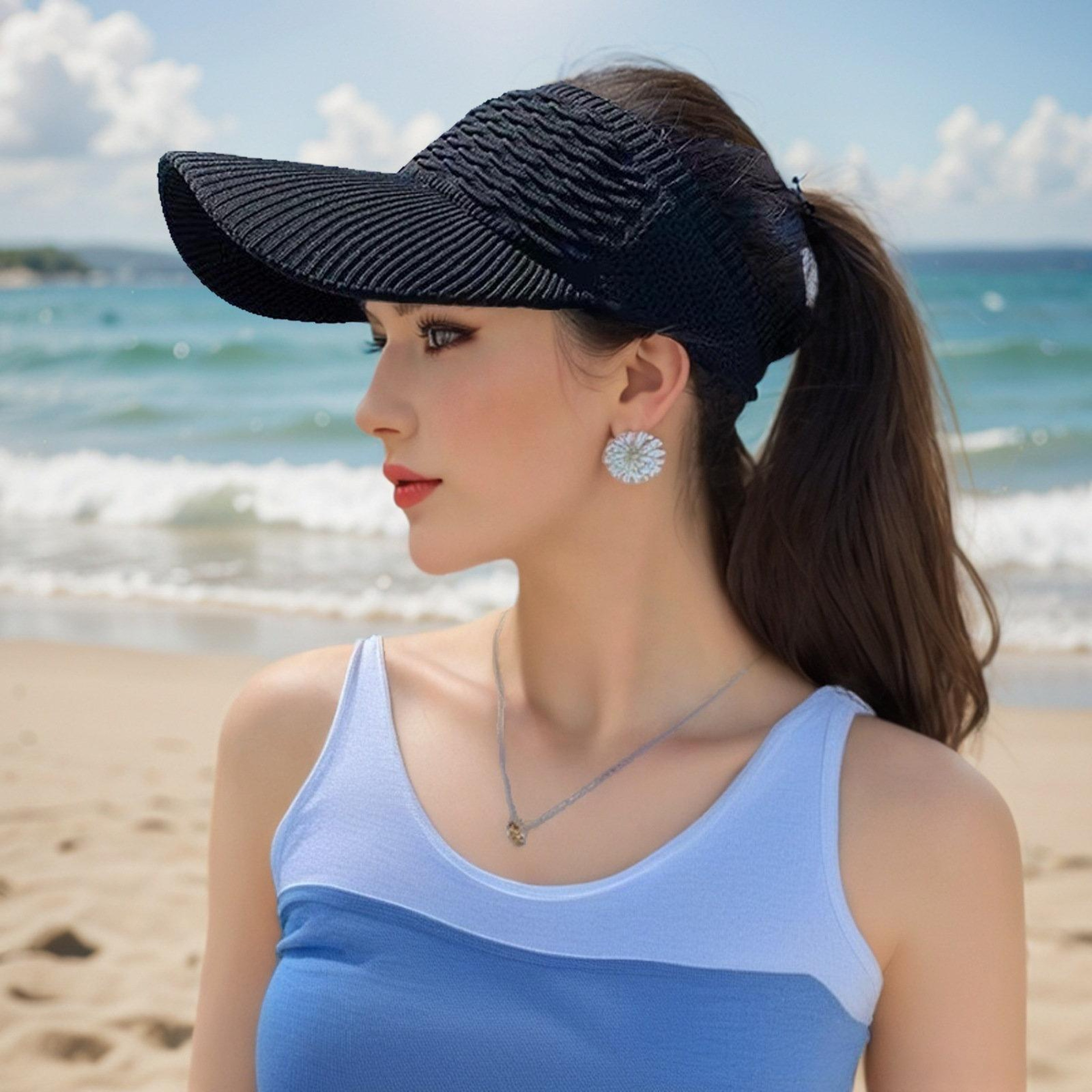 Knitted Sun Visor for Women with Wide Brim and Elastic Ponytail Opening – view 5