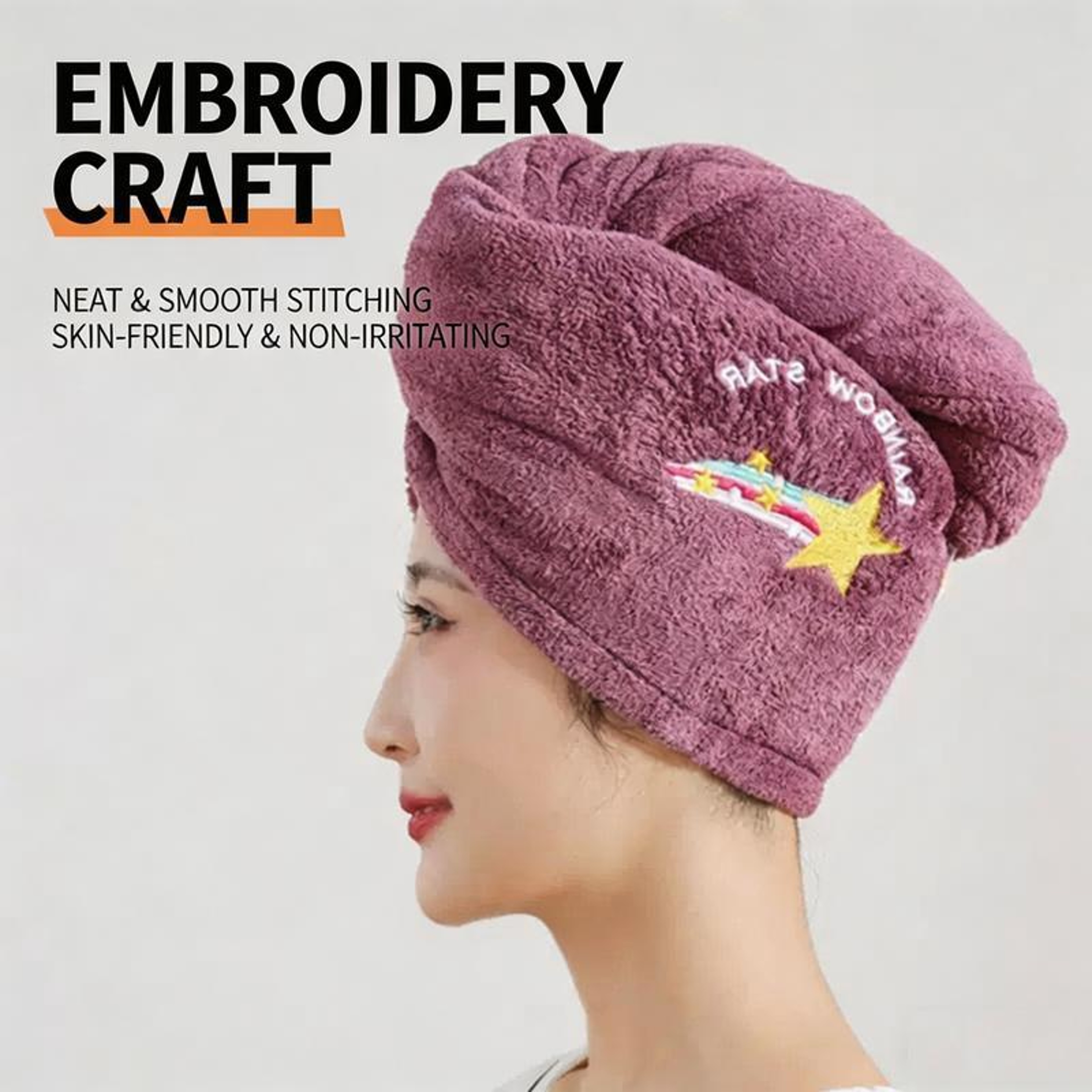 Microfiber Hair Towel Wrap for Women with Soft Coral Fleece and Embroidery – view 3