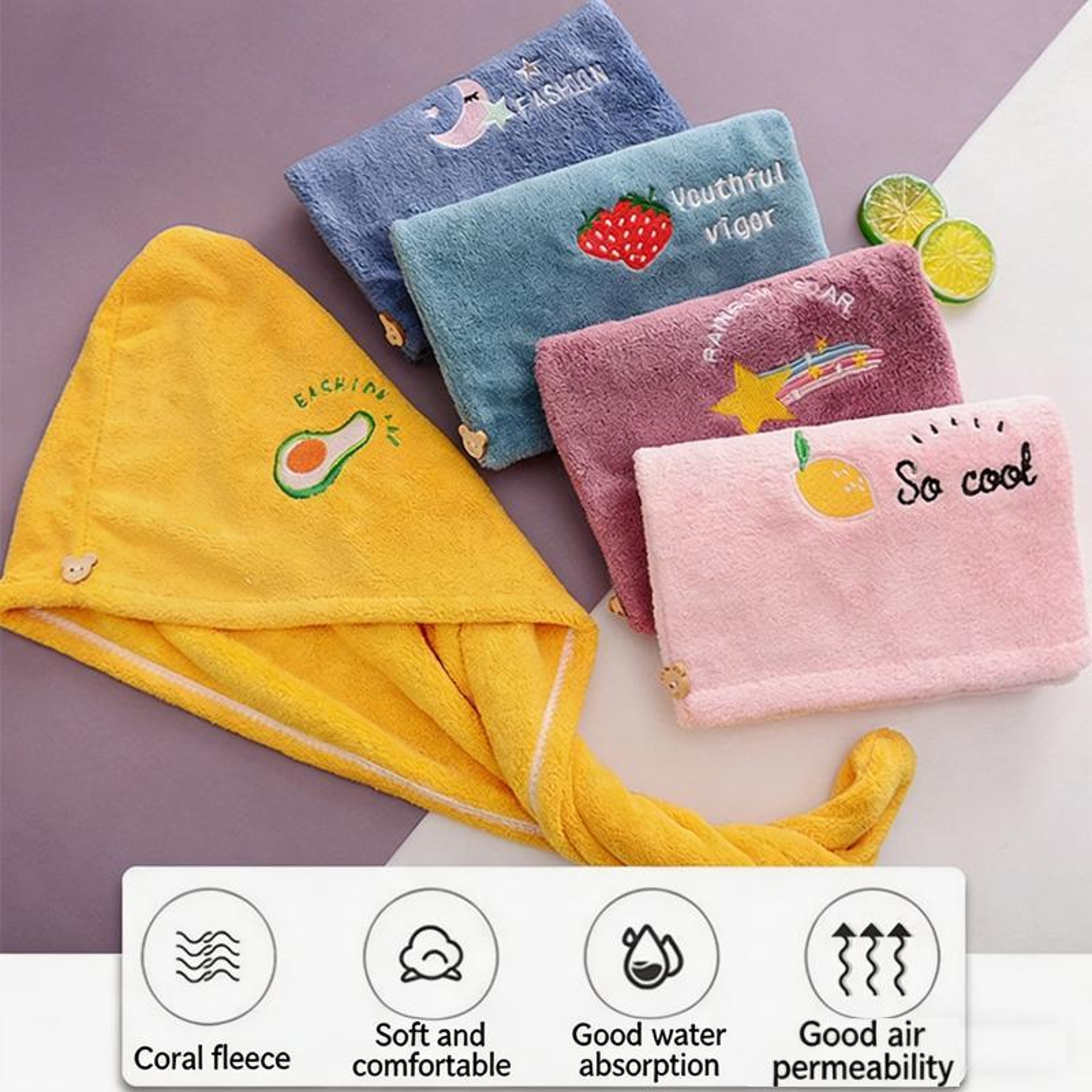 Microfiber Hair Towel Wrap for Women with Soft Coral Fleece and Embroidery – view 4