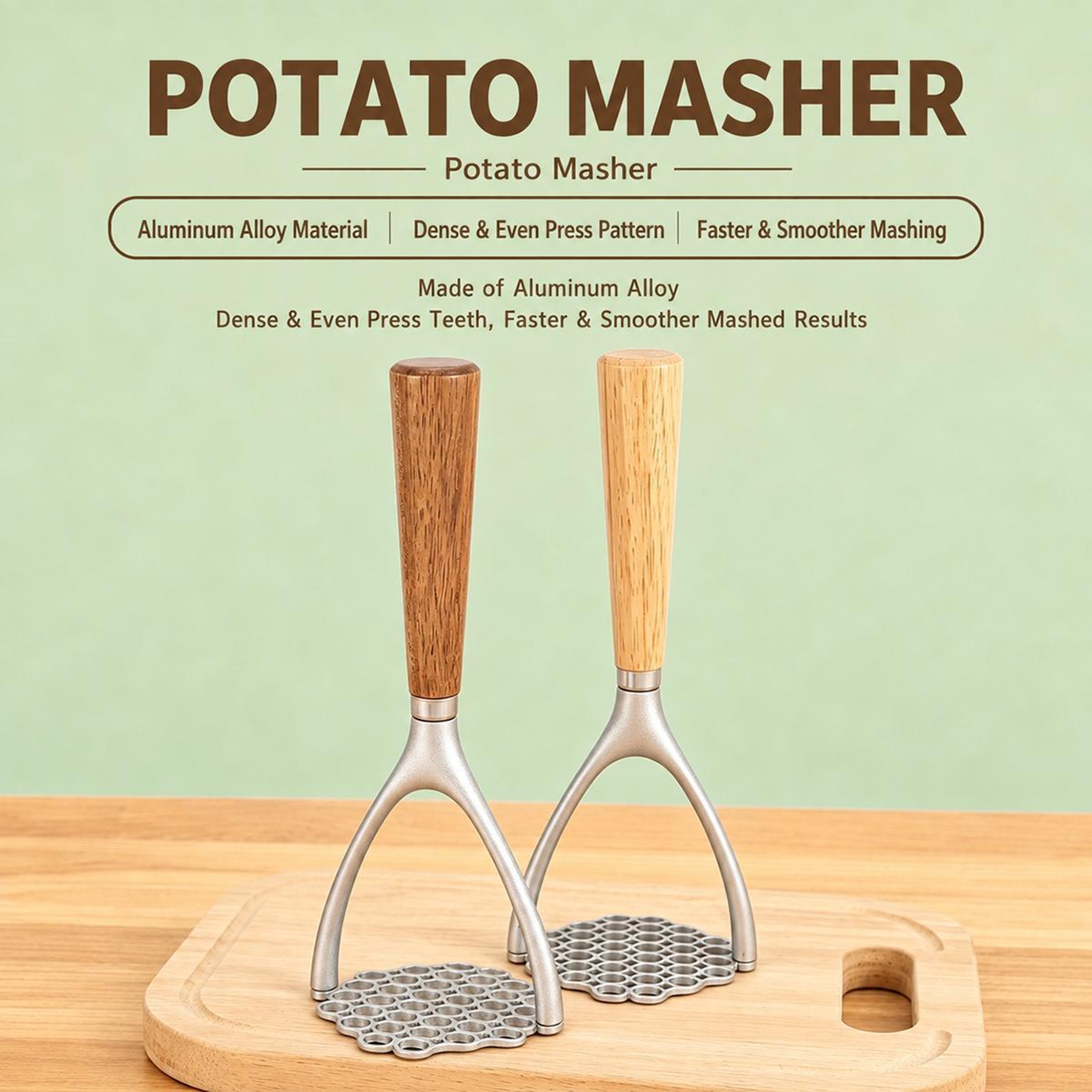 Potato Masher with Wooden Handle for Smooth Mashed Potatoes and Purees – view 2