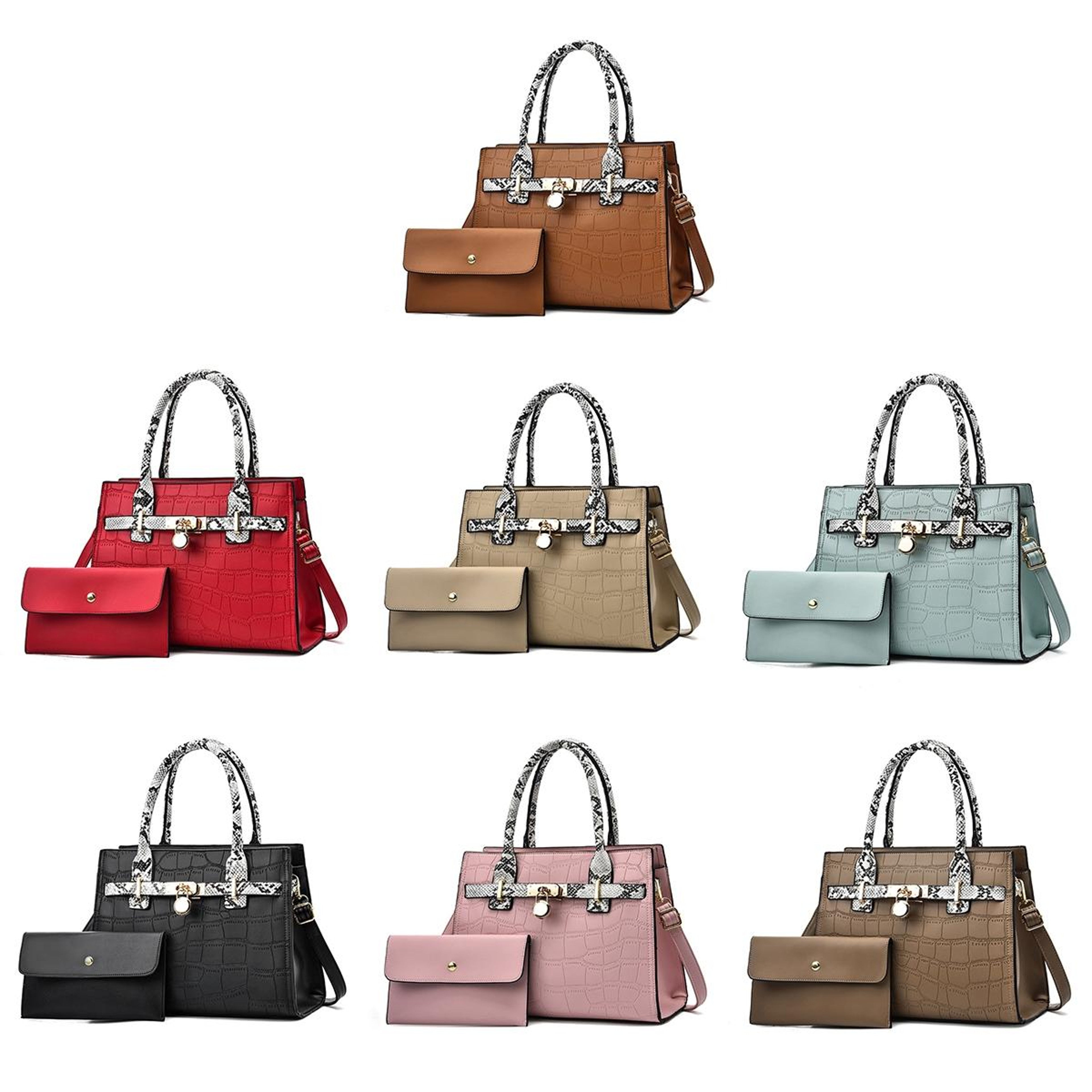 Large Capacity PU Leather Tote Bag Set with Matching Clutch – view 2