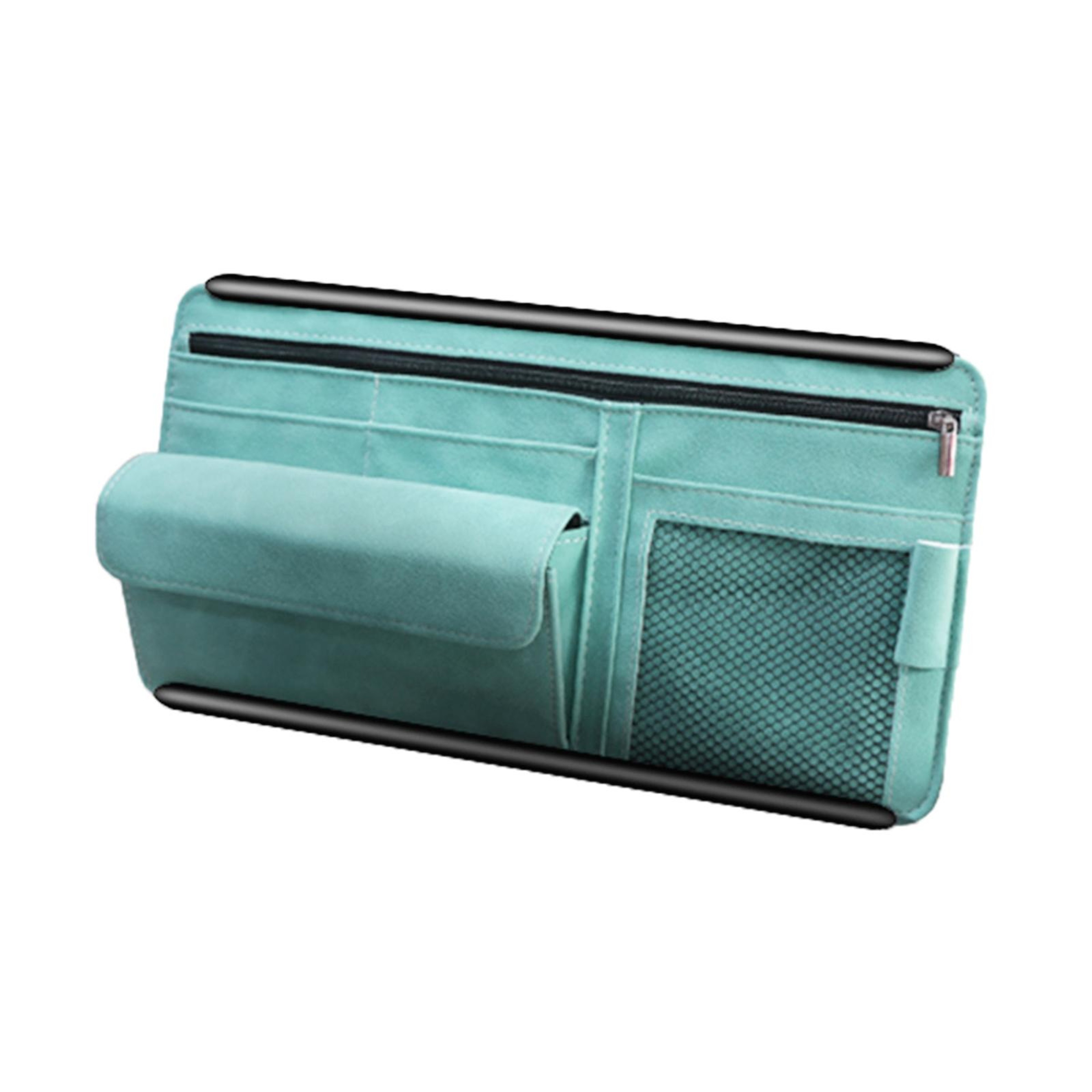 Car Sun Visor Storage Bag in Blue Sheepskin Suede Leather – view 2