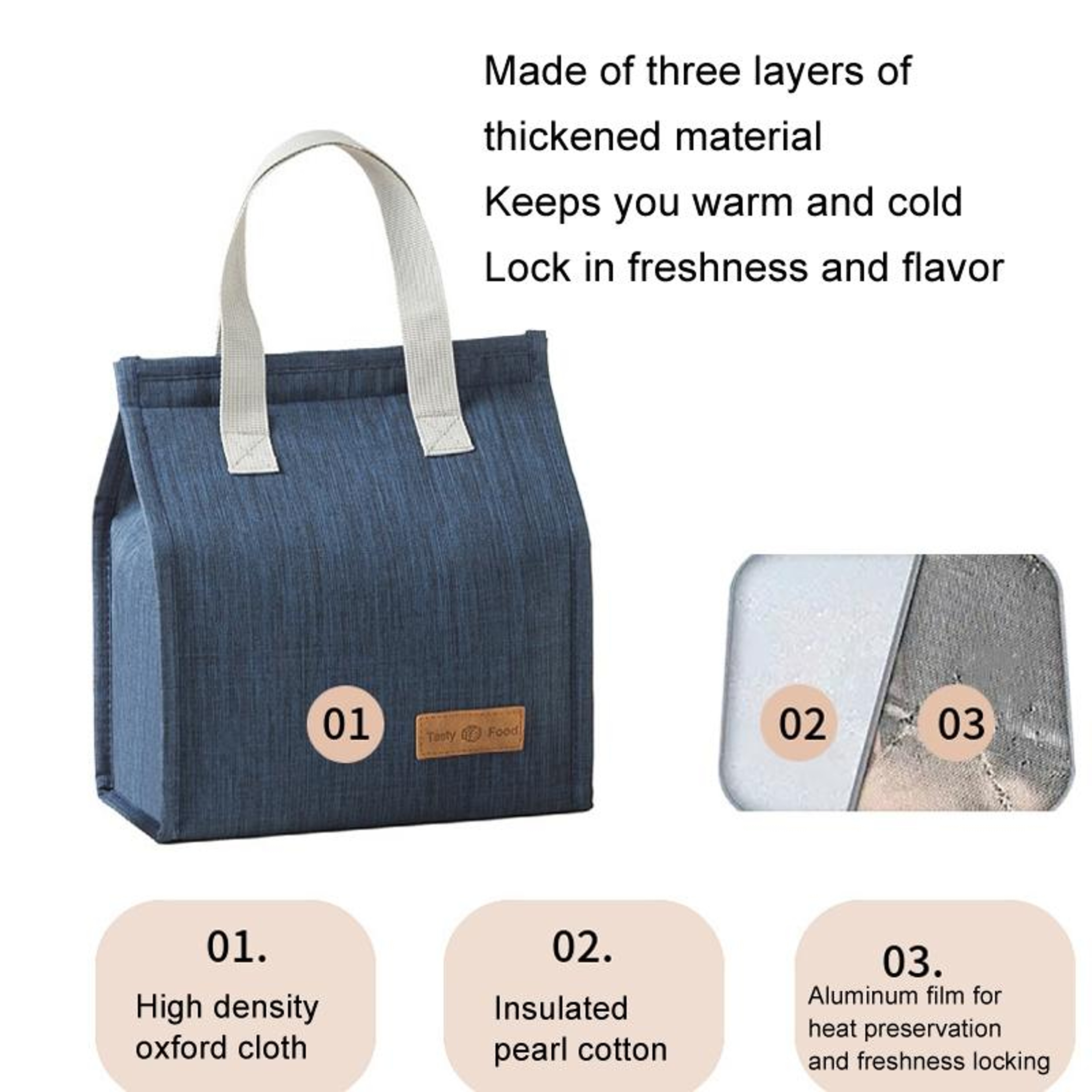 Insulated Lunch Tote Bag with Thermal Lining and Large Capacity – view 3