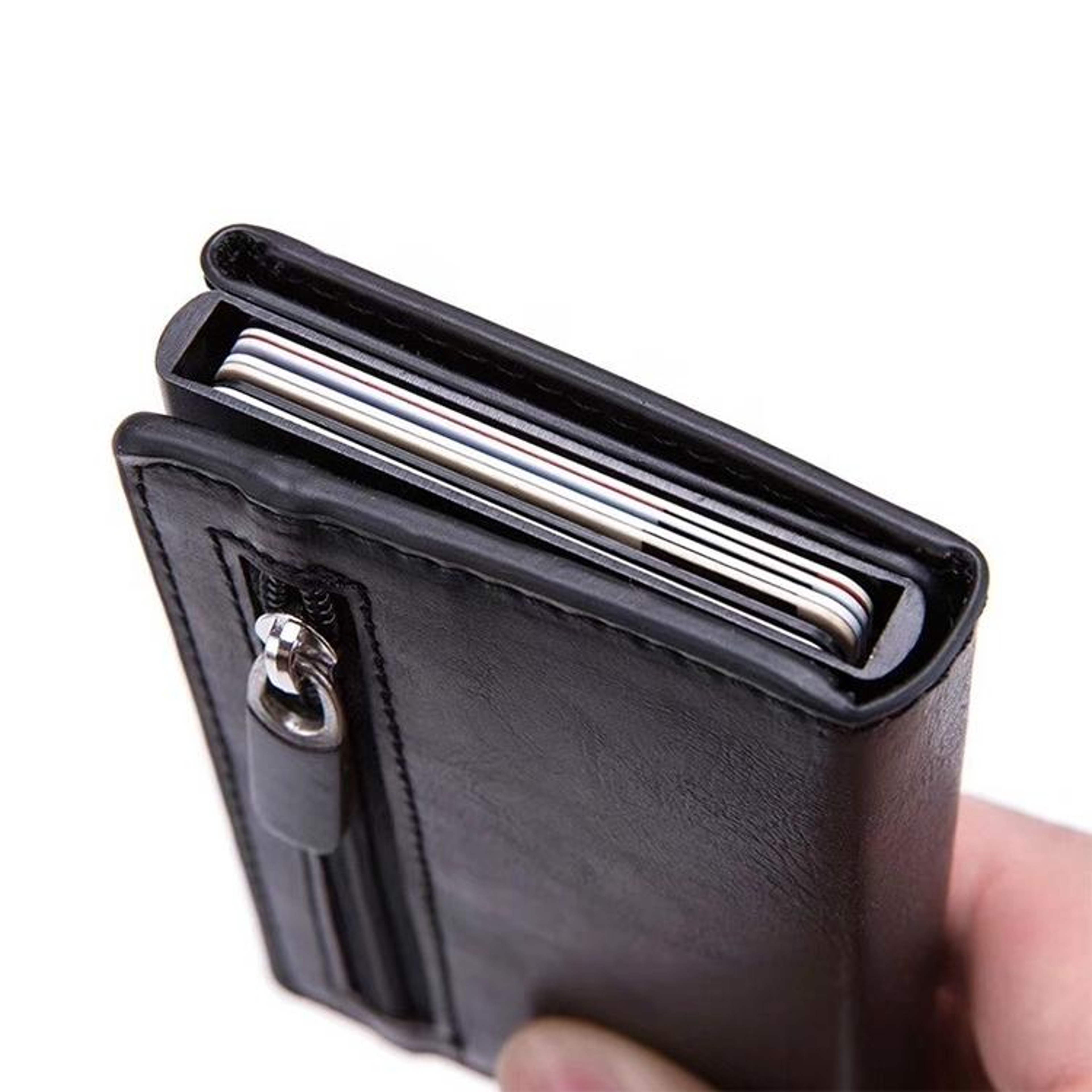 Magnetic RFID Wallet For Credit Cards With Aluminum Pop Up Holder 2