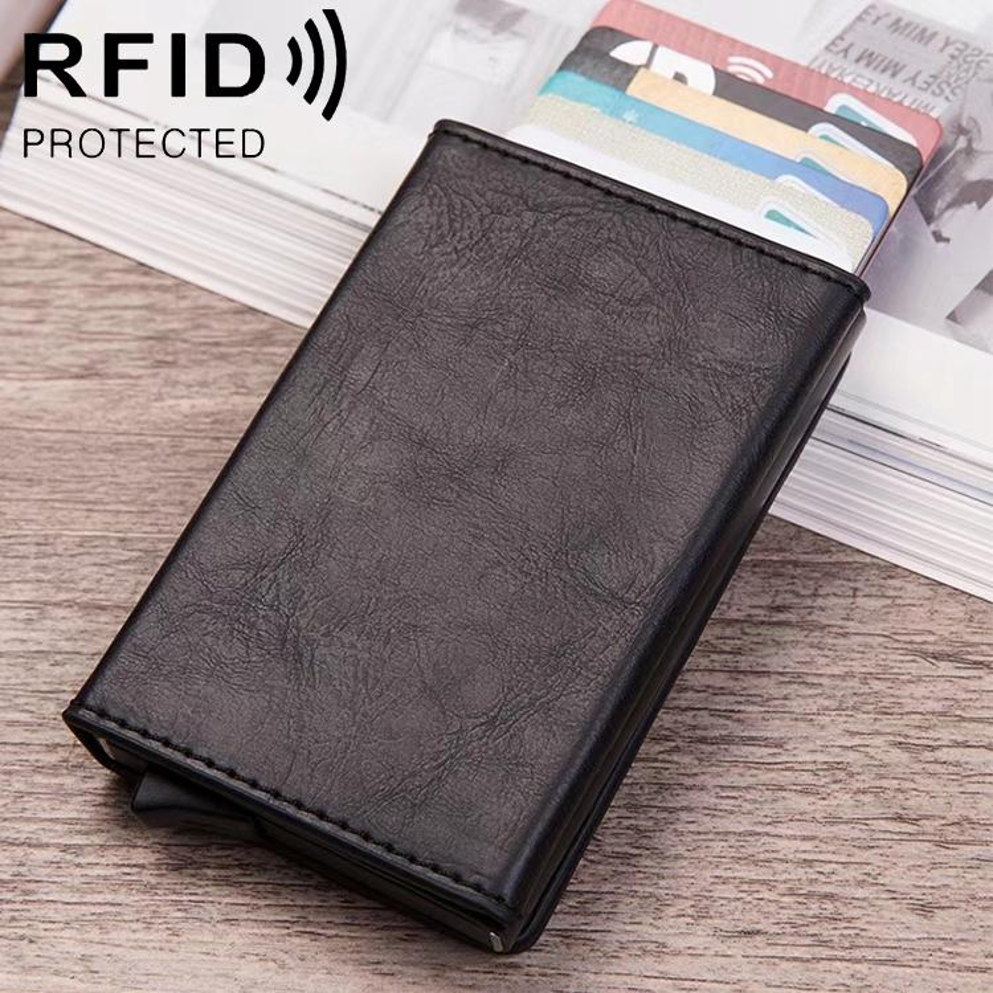 Magnetic RFID Wallet For Credit Cards With Aluminum Pop Up Holder 7