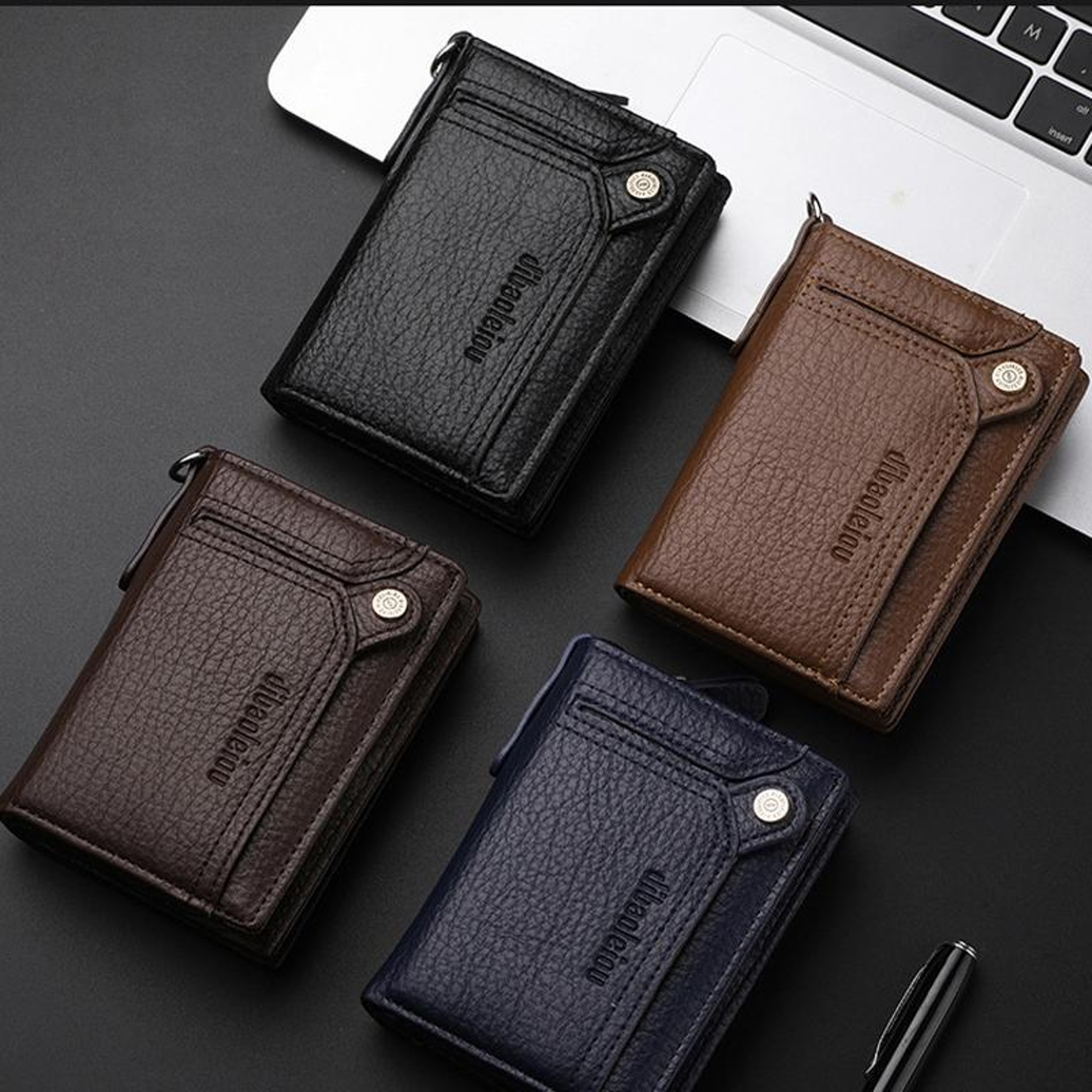 Mens Retro PU Leather Chain Wallet with Card Slots and Zipper Pocket – view 3