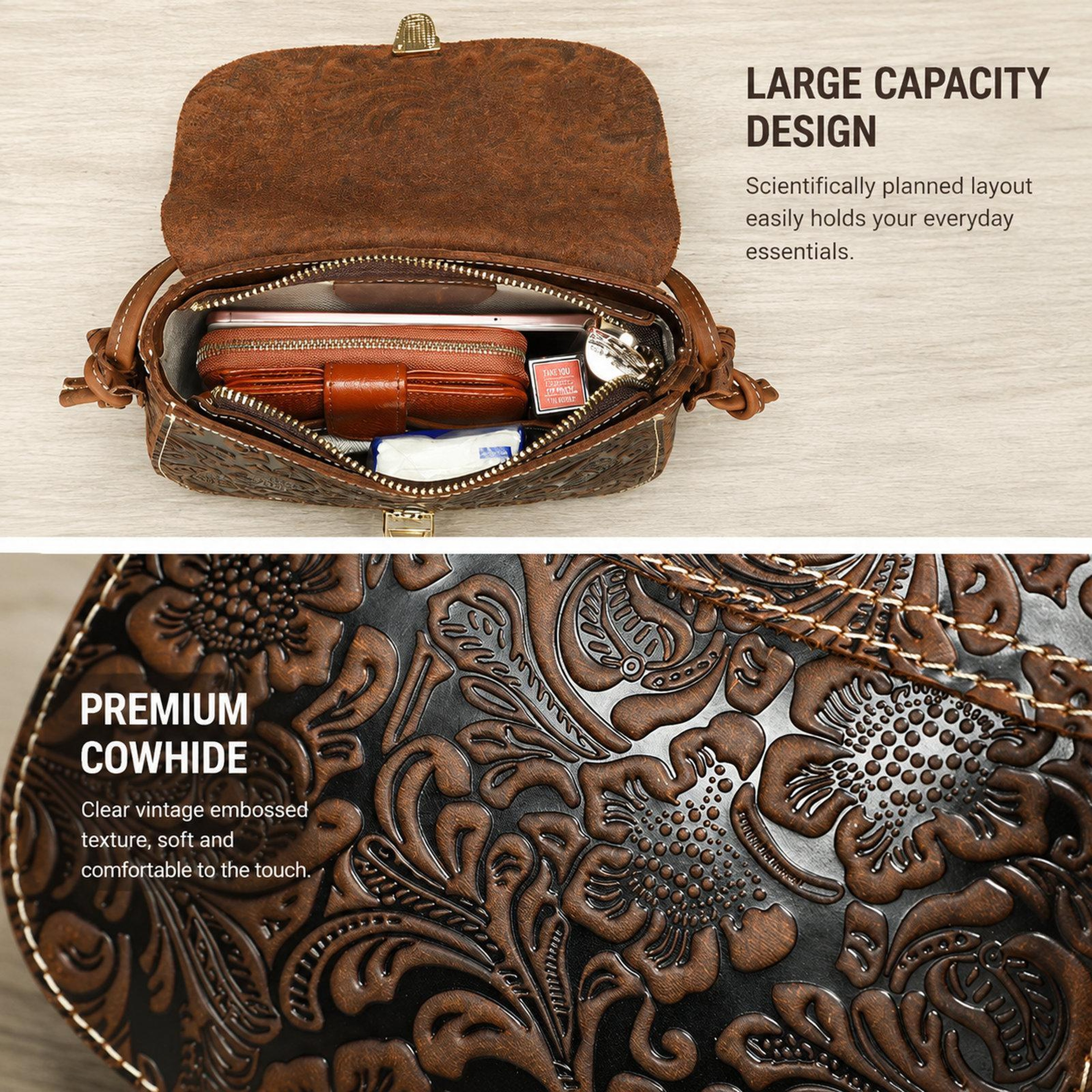 Vintage Embossed Leather Crossbody Bag with Adjustable Strap – view 5