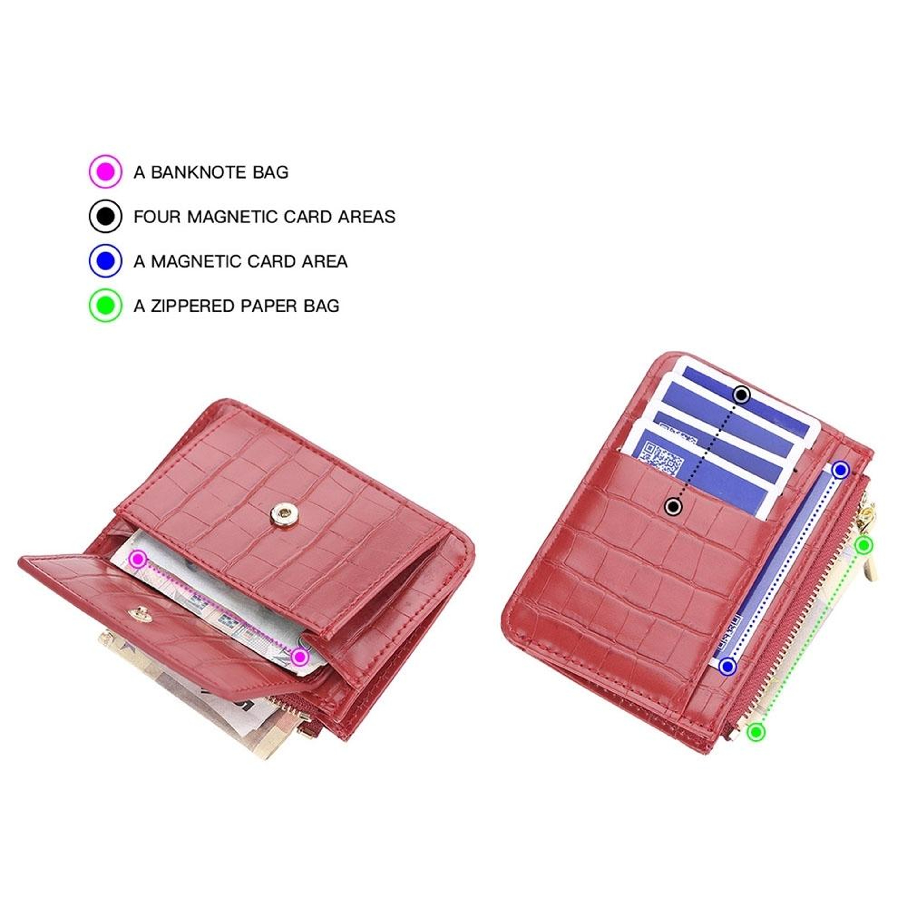 Baellerry Crocodile Pattern Multifunctional Card Holder Small Zipper Coin PurseGreen – view 4